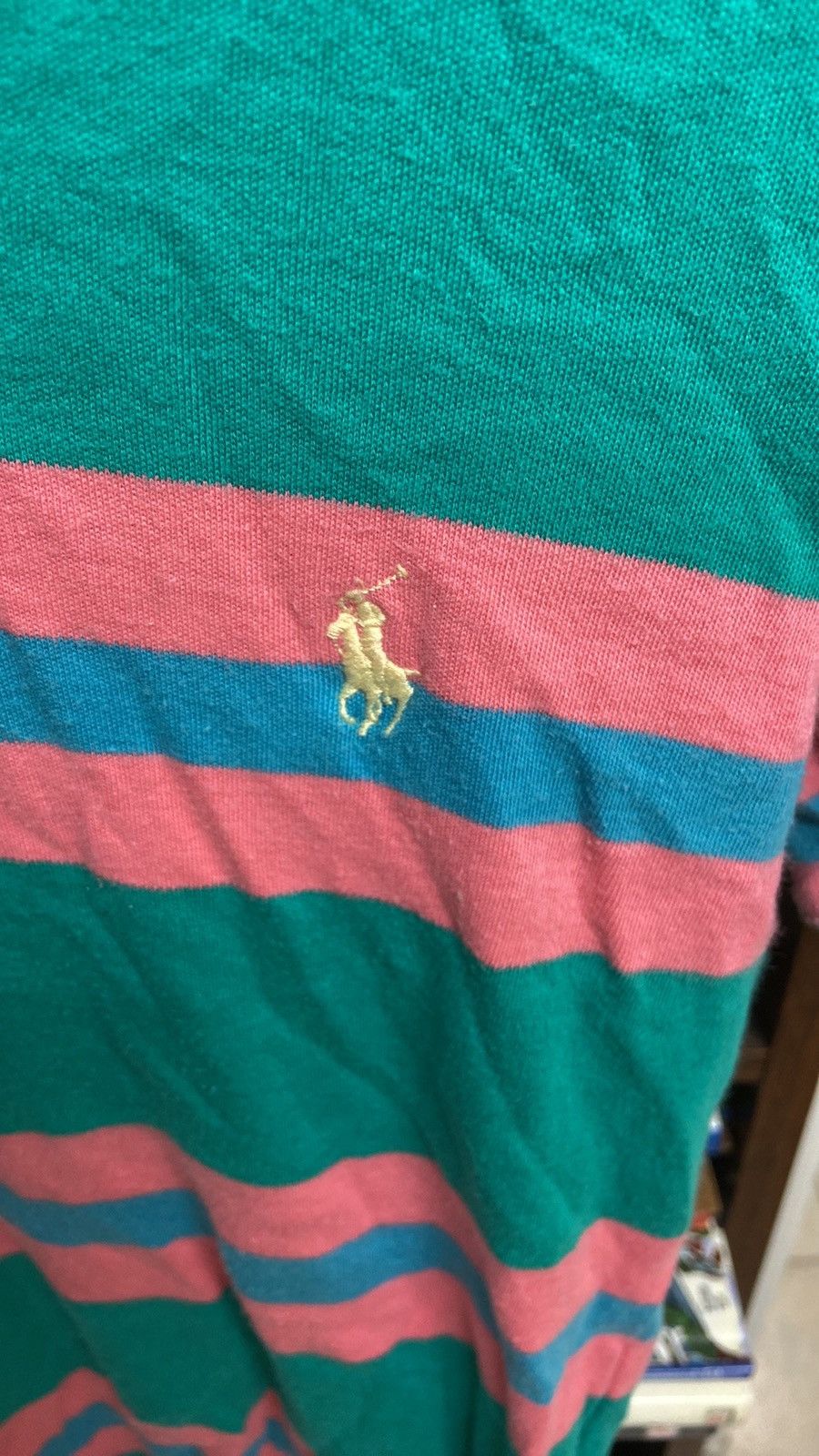 Polo Ralph Lauren × Vintage VTG Polo by Ralph Lauren Men's Green and Pink Striped Shirt Size US S / EU 44-46 / 1 - 2 Thumbnail