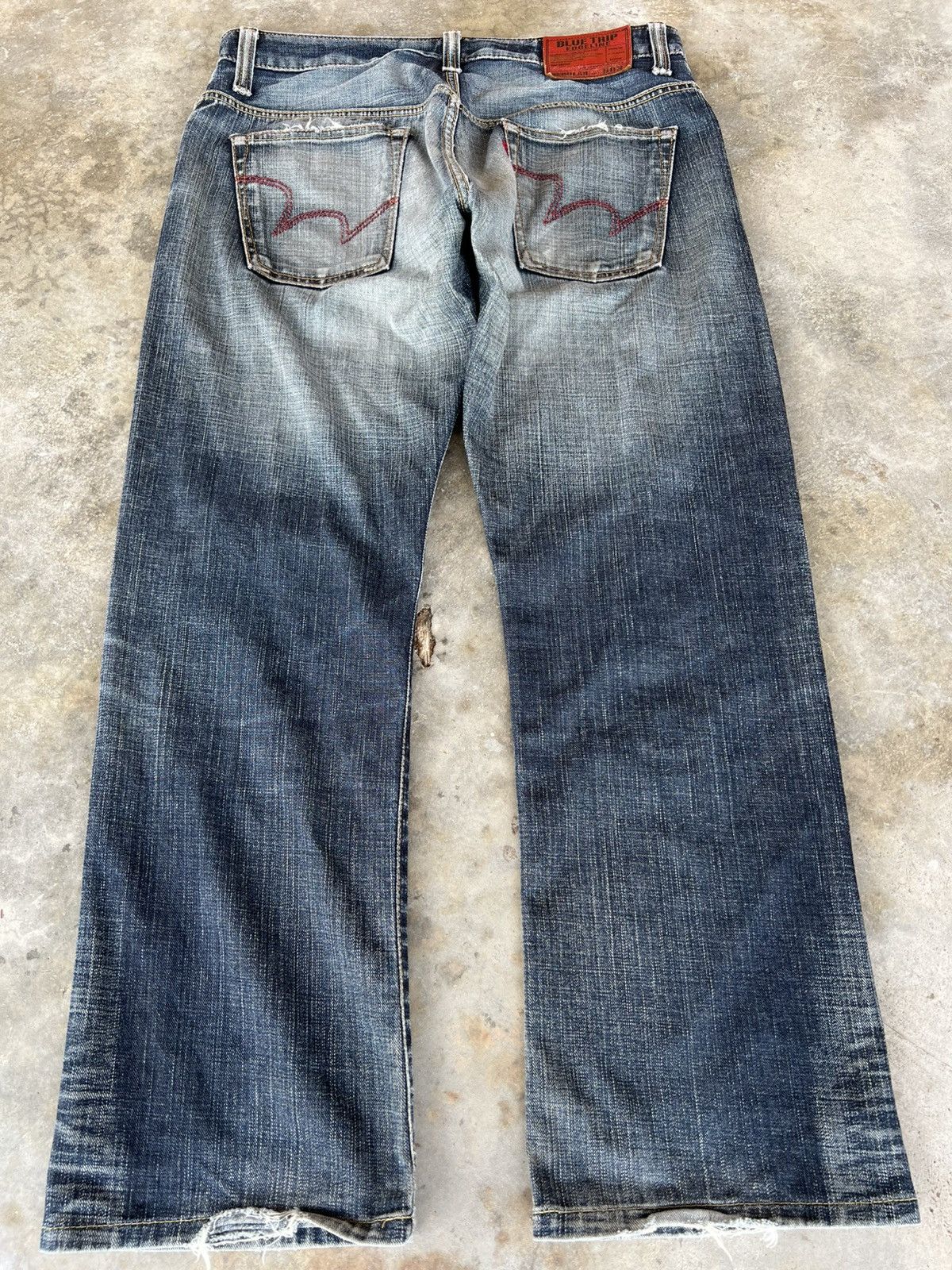Edwin × Japanese Brand × Jean Vintage Edwin Blue Trip Edgeline Distressed Jean Size US 33 - 2 Thumbnail