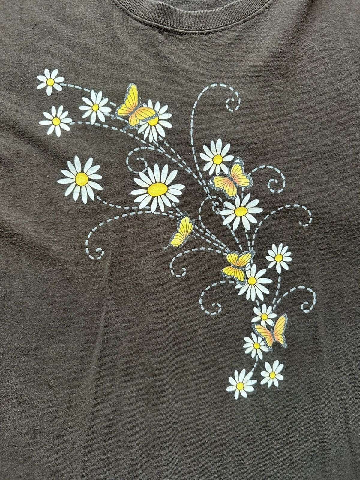 Vintage Butterflies and daisies brown Tshirt Size L / US 10 / IT 46 - 3 Thumbnail