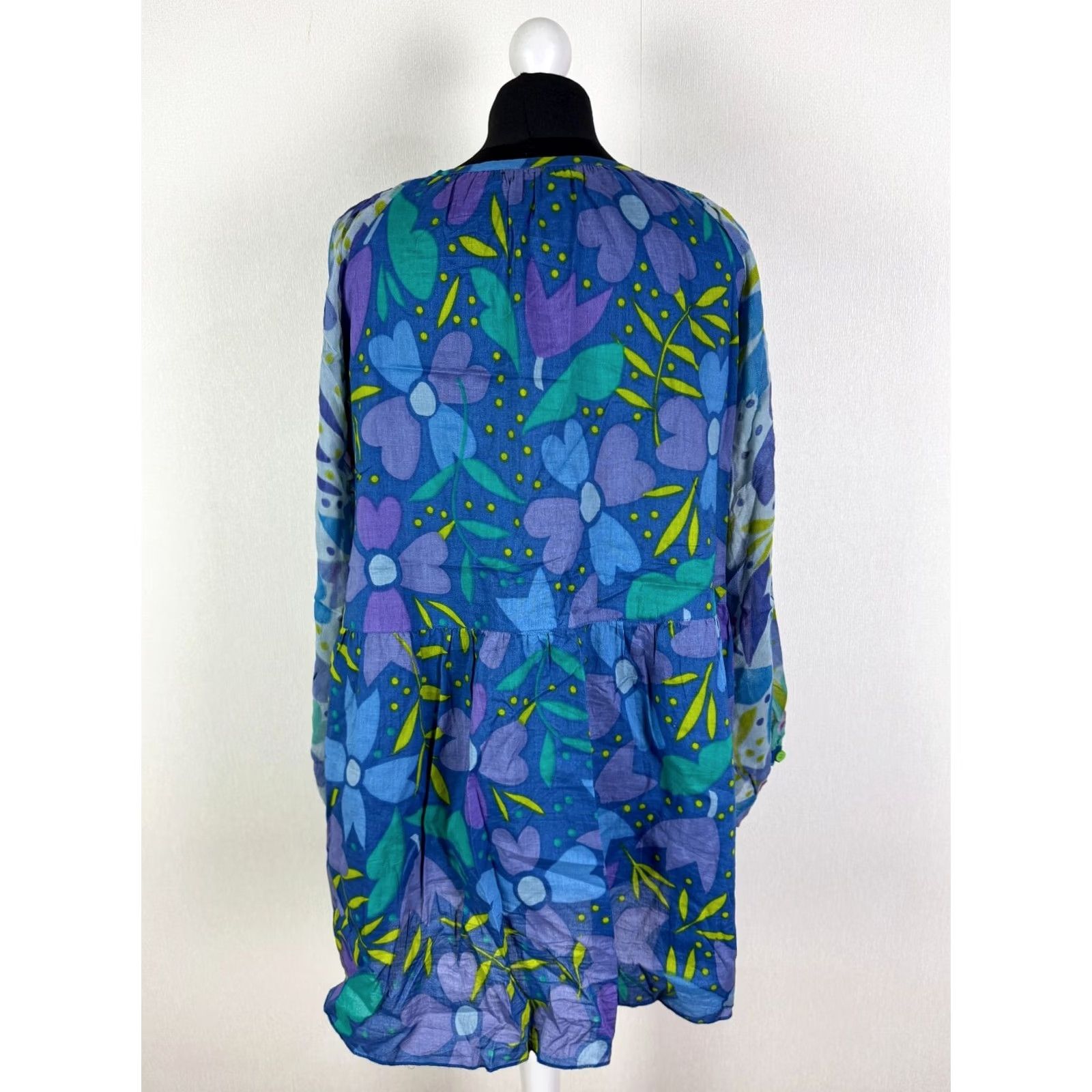 Vintage Gudrun Sjoden Blouse Tunic Women Floral Blue L Size 3/4 Sleeve Round Neck Cotton Viscose Boho Vintage no N/A Size L / US 10 / IT 46 - 2 Thumbnail