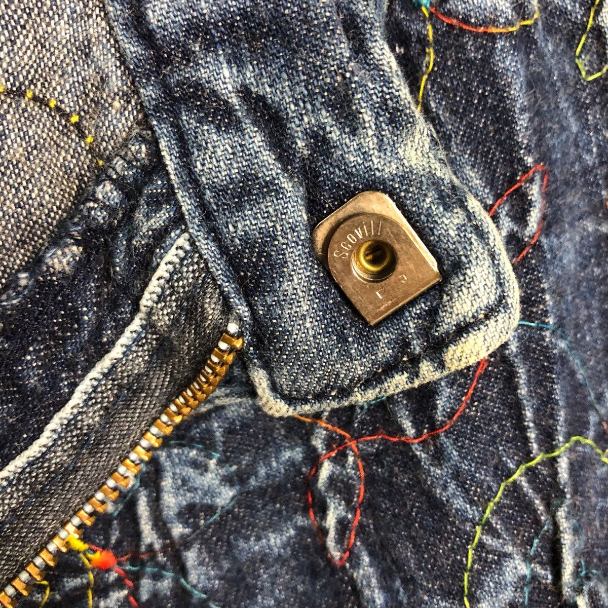 Japanese Brand 📌Vintage Denim Jeans Colourful Quilted Design Size 28" / US 6 / IT 42 - 21 Thumbnail