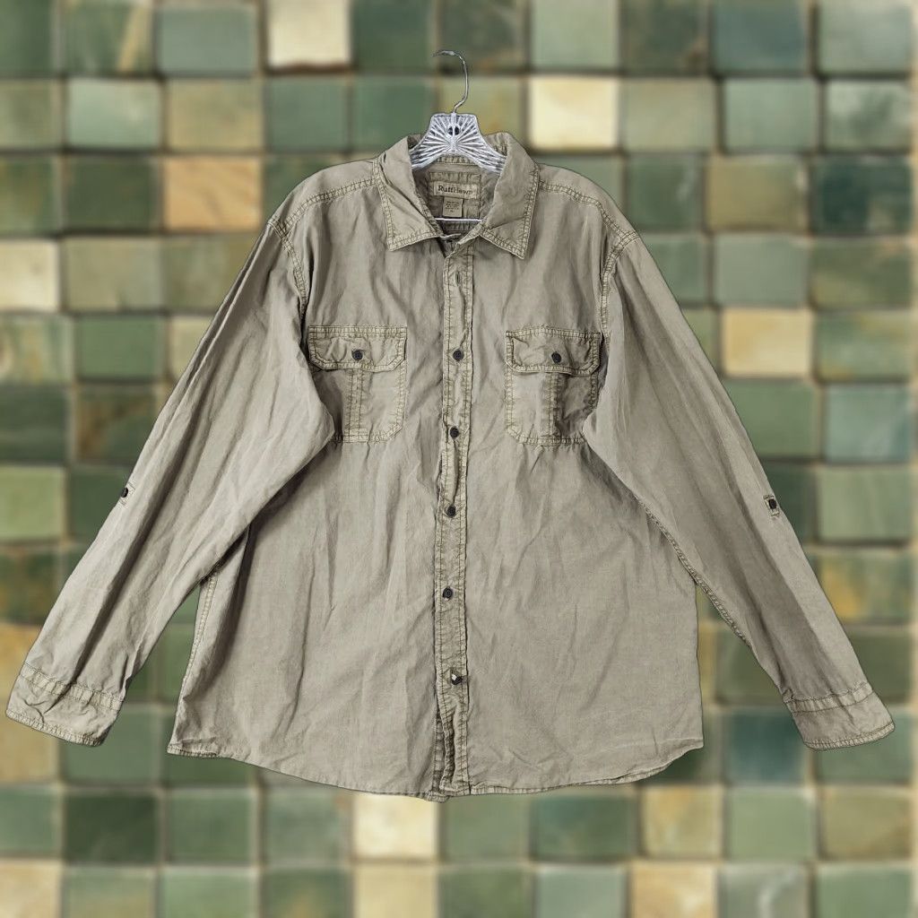 Vintage VINTAGE Ruff Hewn Button-Up Shirt Long Sleeve 2 Pocket XL Green Mens (with Minor Tear) Size US XL / EU 56 / 4 - 1 Thumbnail