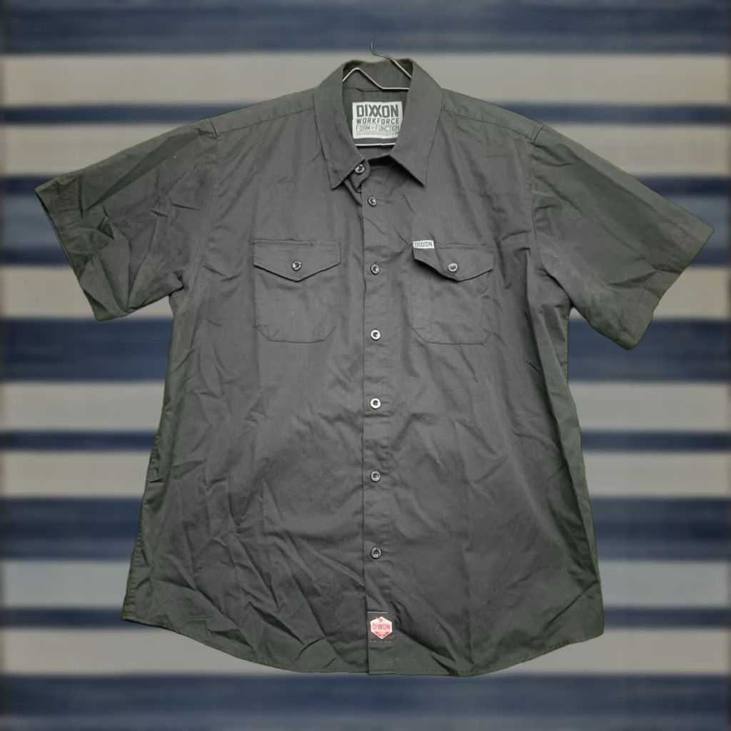 DIXXON Workforce Shirt Mens XL Black Short Sleeve Button-Up Chest Pockets Logo