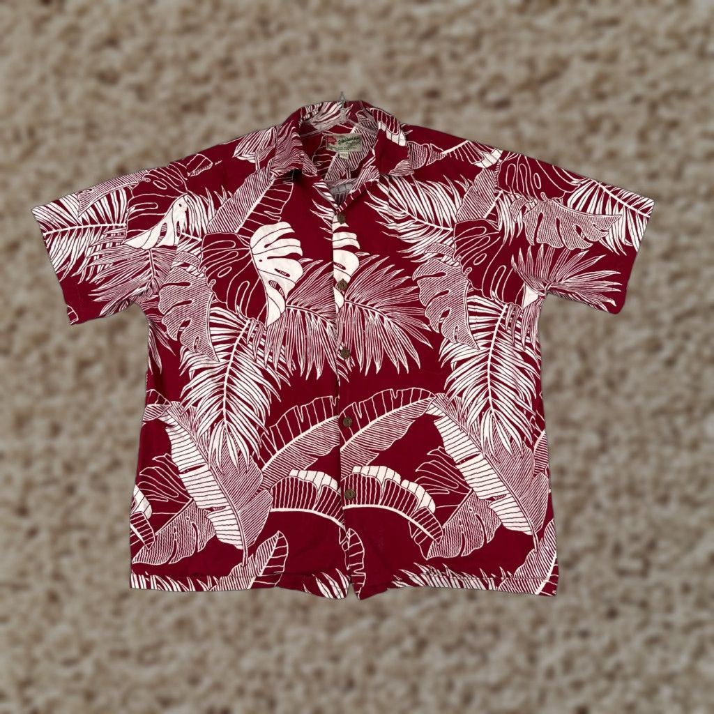 Hilo Hattie Hilo Hattie Men Hawaiian Shirt Large Red White Palm Leaf 100% Cotton Made USA Shirt Mens Floral Resort Aloha Luau Vacation 60s 70s 80s? Size US L / EU 52-54 / 3 - 1 Thumbnail