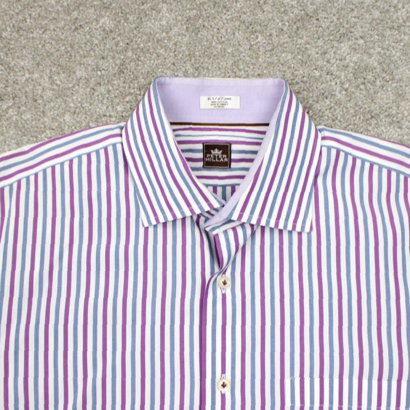 Peter Millar Peter Millar Dress Shirt Mens 16.5 Purple/Blue/White Cotton L/S Button-Down Plaid, Regular Fit Size 46R - 6 Thumbnail