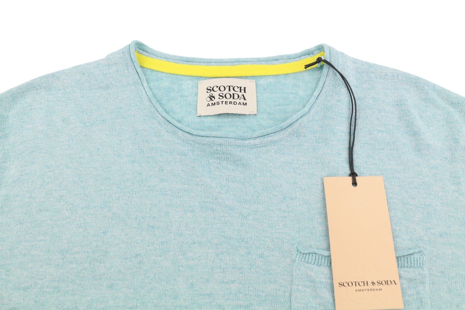 Scotch & Soda M Blue Melange Linen Blend Knit Patch Pocket Pull On 91035 Size US M / EU 48-50 / 2 - 5 Thumbnail