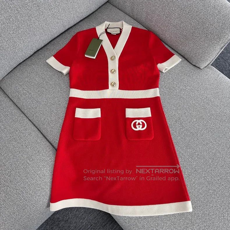 Gucci Gucci Red woollen knitted A-shaped short-sleeved dress Size S / US 4 / IT 40 - 1 Thumbnail