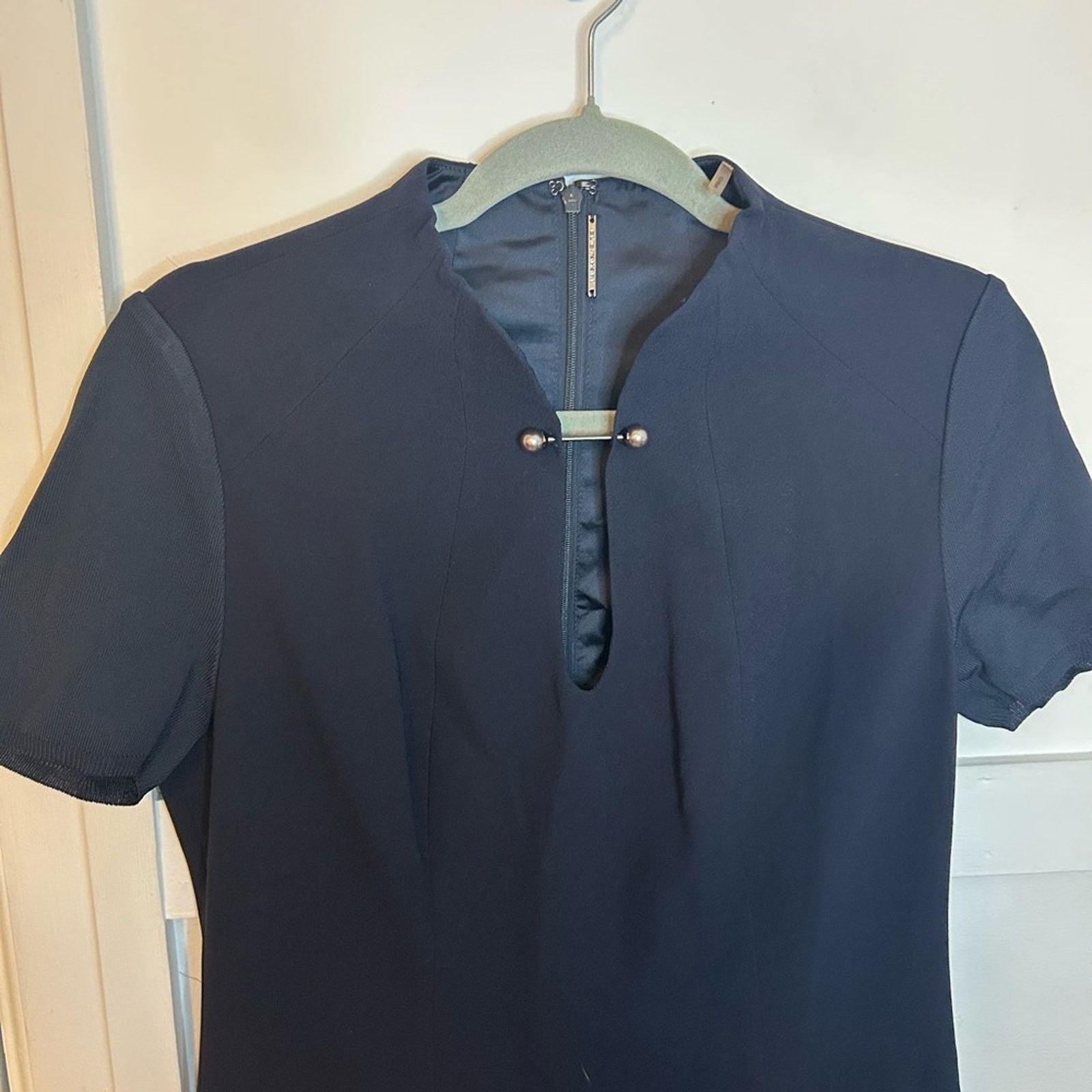 Elie Tahari Elie Tahari Yuki Navy Blue Short Sleeve Dress Size L / US 10 / IT 46 - 7 Thumbnail