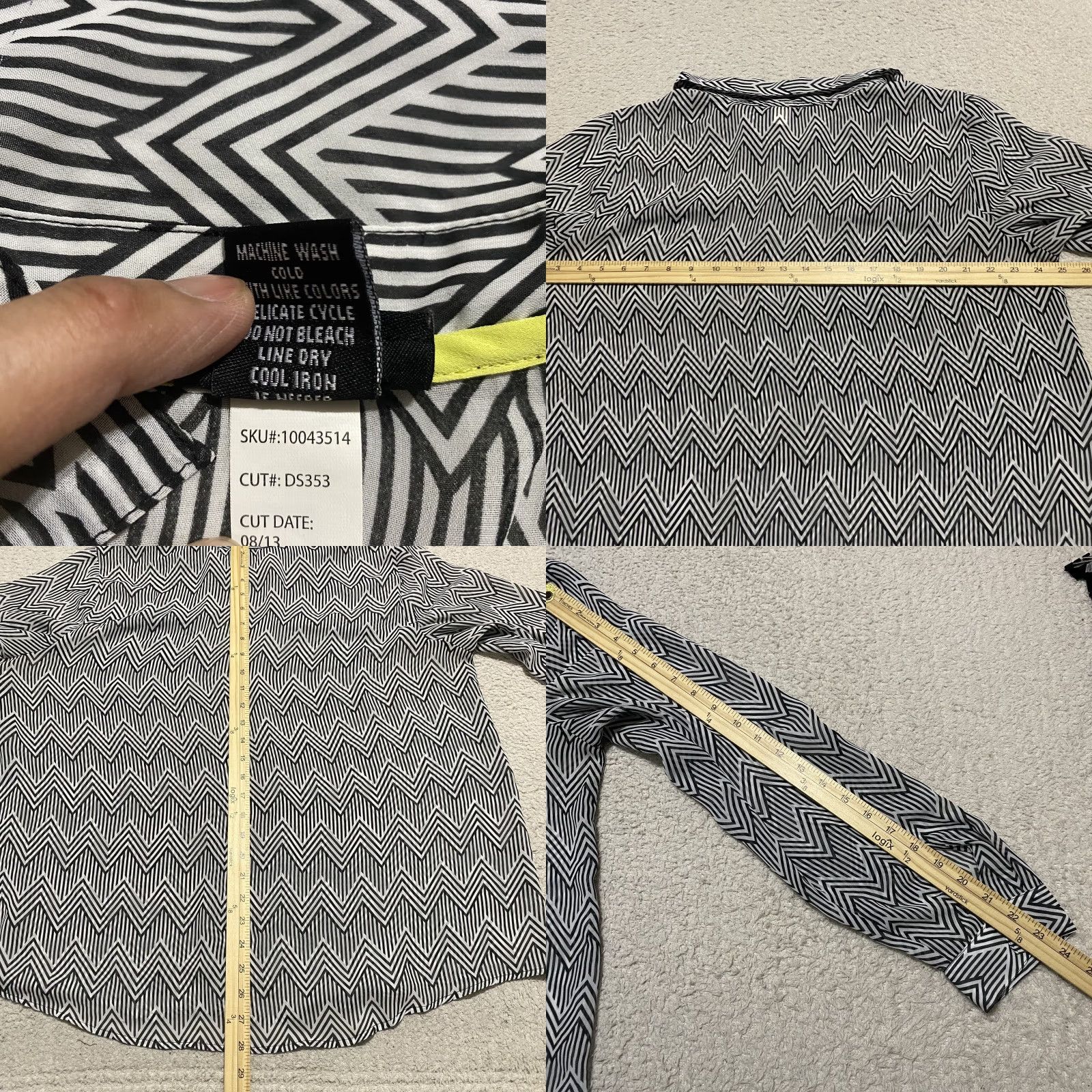 Torrid Torrid Shirt 1X Plus Chevron Zigzag Button-Up Sheer Long Sleeve Blouse Black, Womens, Plus, Button, Classic, Modern Size XL / US 12-14 / IT 48-50 - 8 Thumbnail