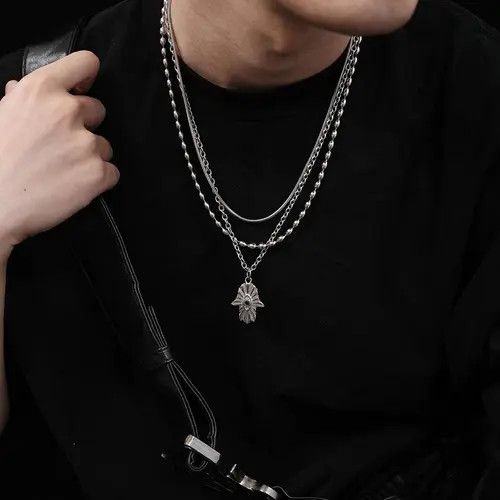 Jewelry Fatima Hand Necklace – Layered Silver Chain, Unisex Size ONE SIZE - 4 Thumbnail