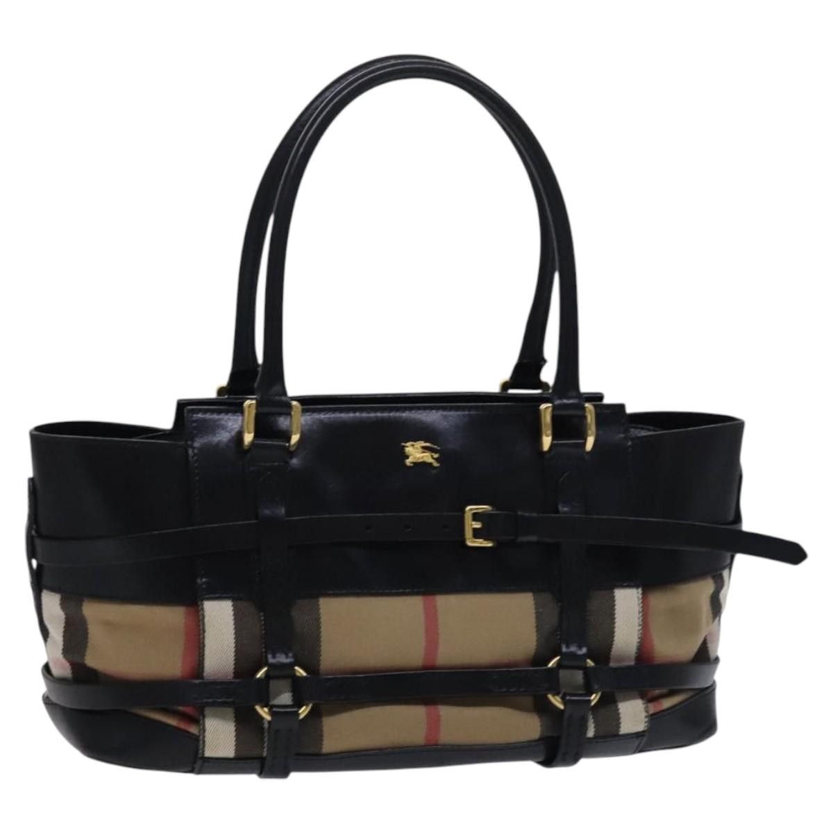 Burberry Nova Check Tote Bag Canvas Leather Beige Gold Auth Ec979 in Beige/Gold, Women's