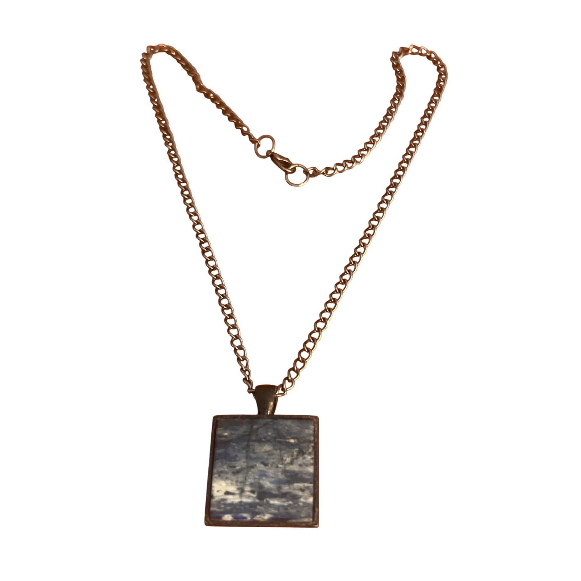 Other Vintage Square Marble Effect Pendant Necklace Black Chain Mi Size ONE SIZE - 1 Thumbnail