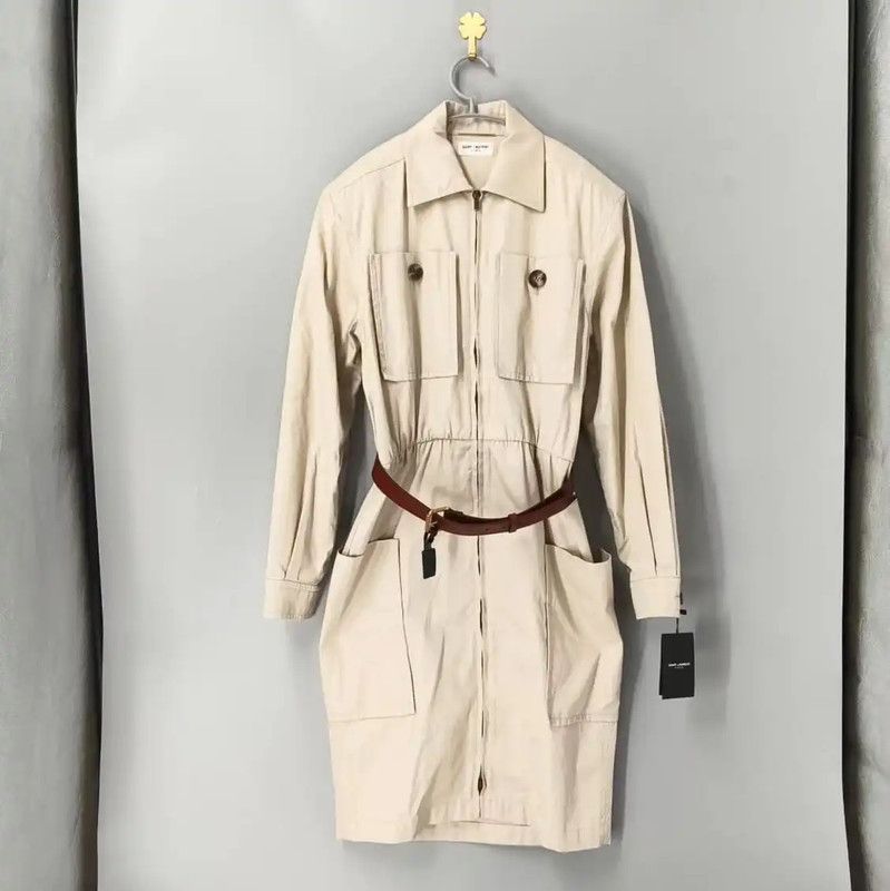 Yves Saint Laurent YSL Beige Women's Dress with Belt and Pockets 0089 Size M / US 6-8 / IT 42-44 - 1 Thumbnail
