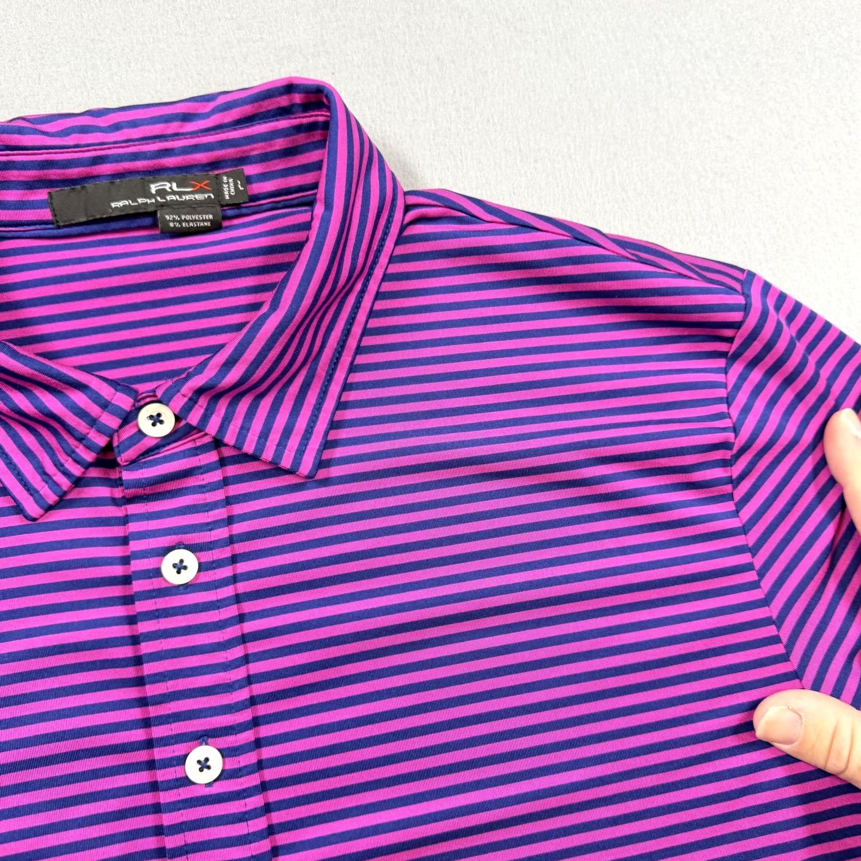 RLX Ralph Lauren RLX Ralph Lauren Polo Shirt Mens Large Purple Stripe Golf Performance Stretch Size US L / EU 52-54 / 3 - 2 Thumbnail