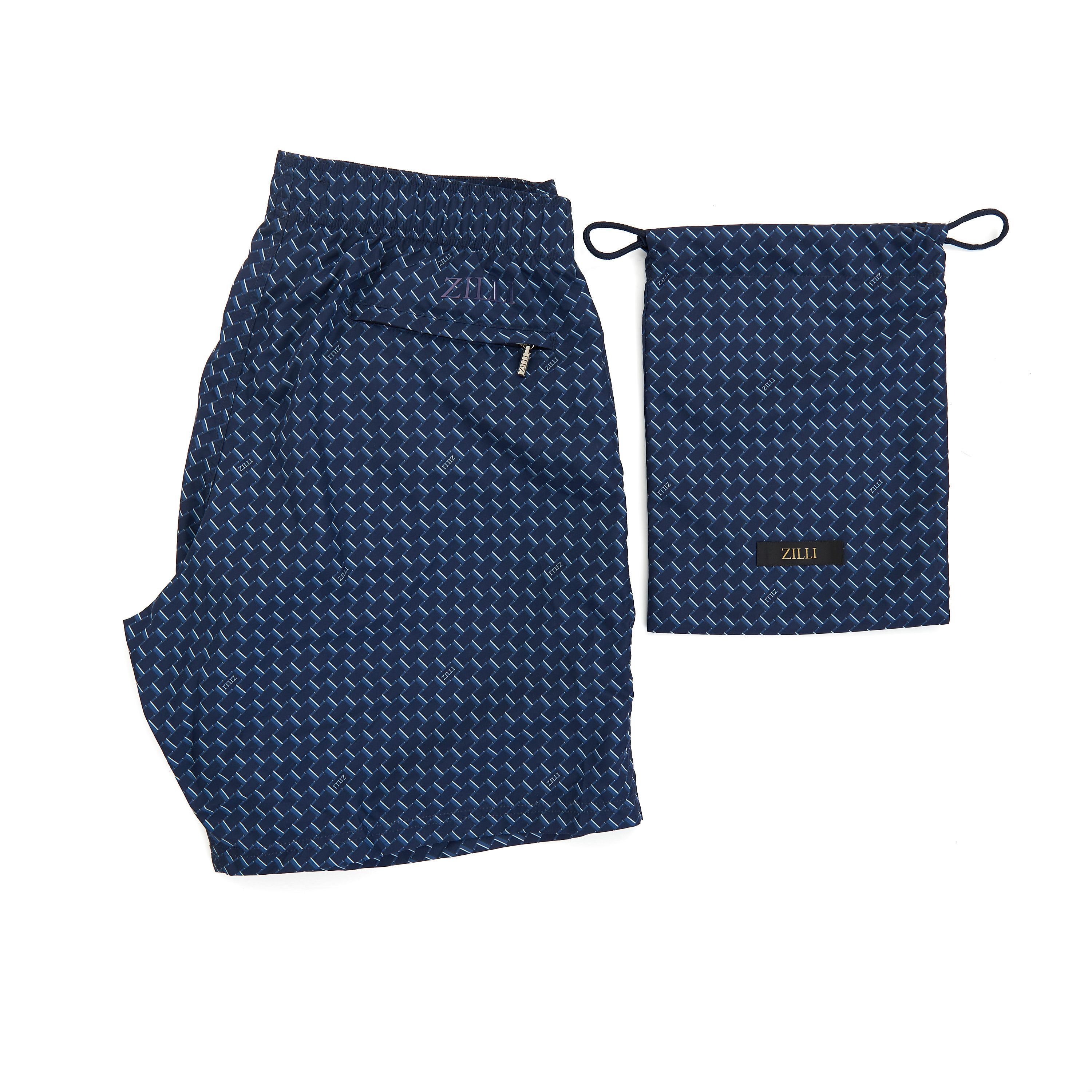 Zilli Dark Blue Swim Shorts With Graphic Linear Motif Size US 30 / EU 46 - 3 Thumbnail