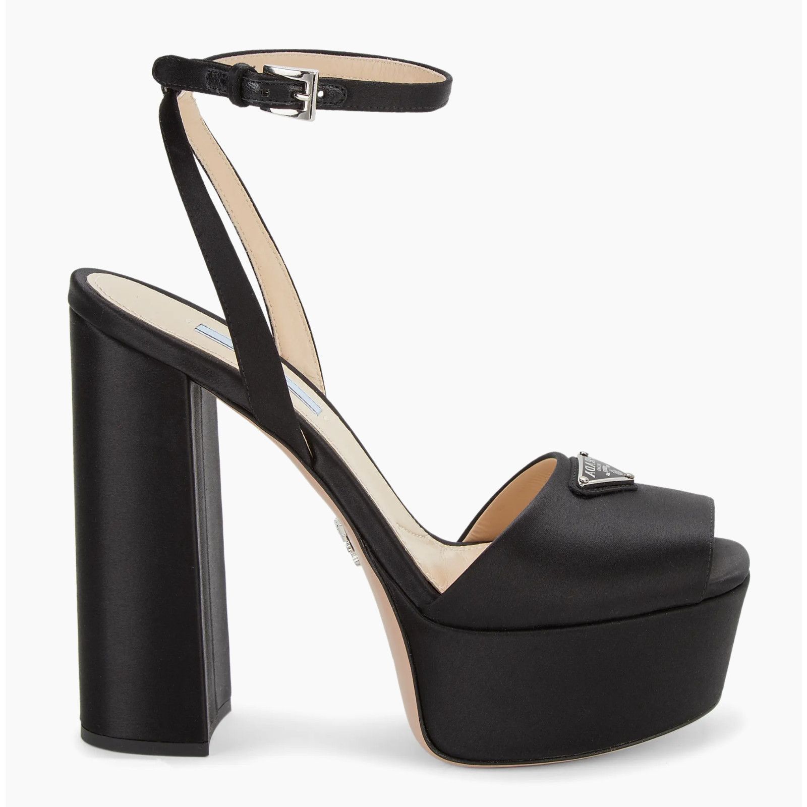 Prada Prada 135mm Black Satin Logo Platform Sandal Ankle 41.5 Size US 11.5 / IT 41.5 - 1 Thumbnail
