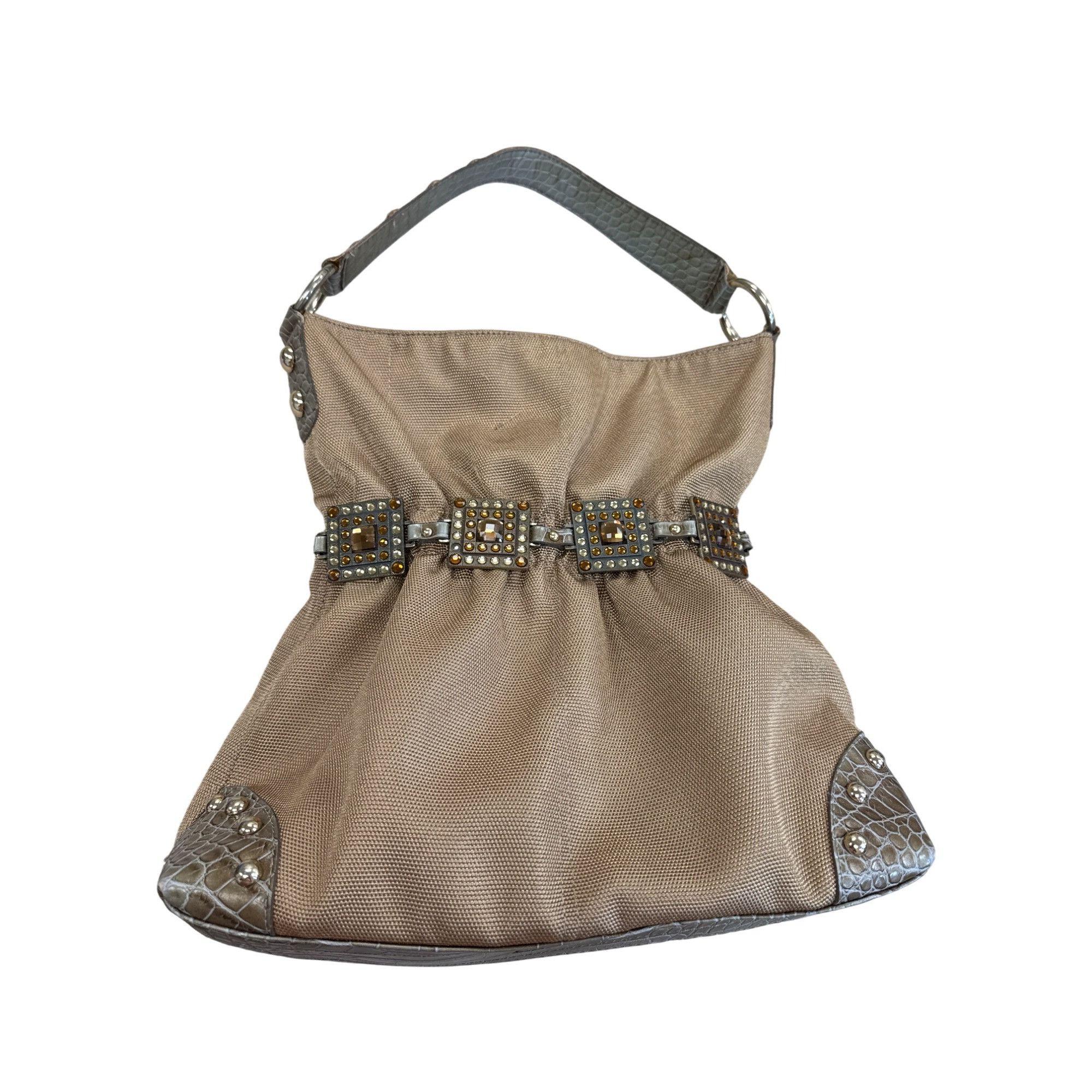 Designer Kathy Van Zeeland Womens Gold Retro jeweled Hobo Handbag SK Size ONE SIZE - 1 Thumbnail