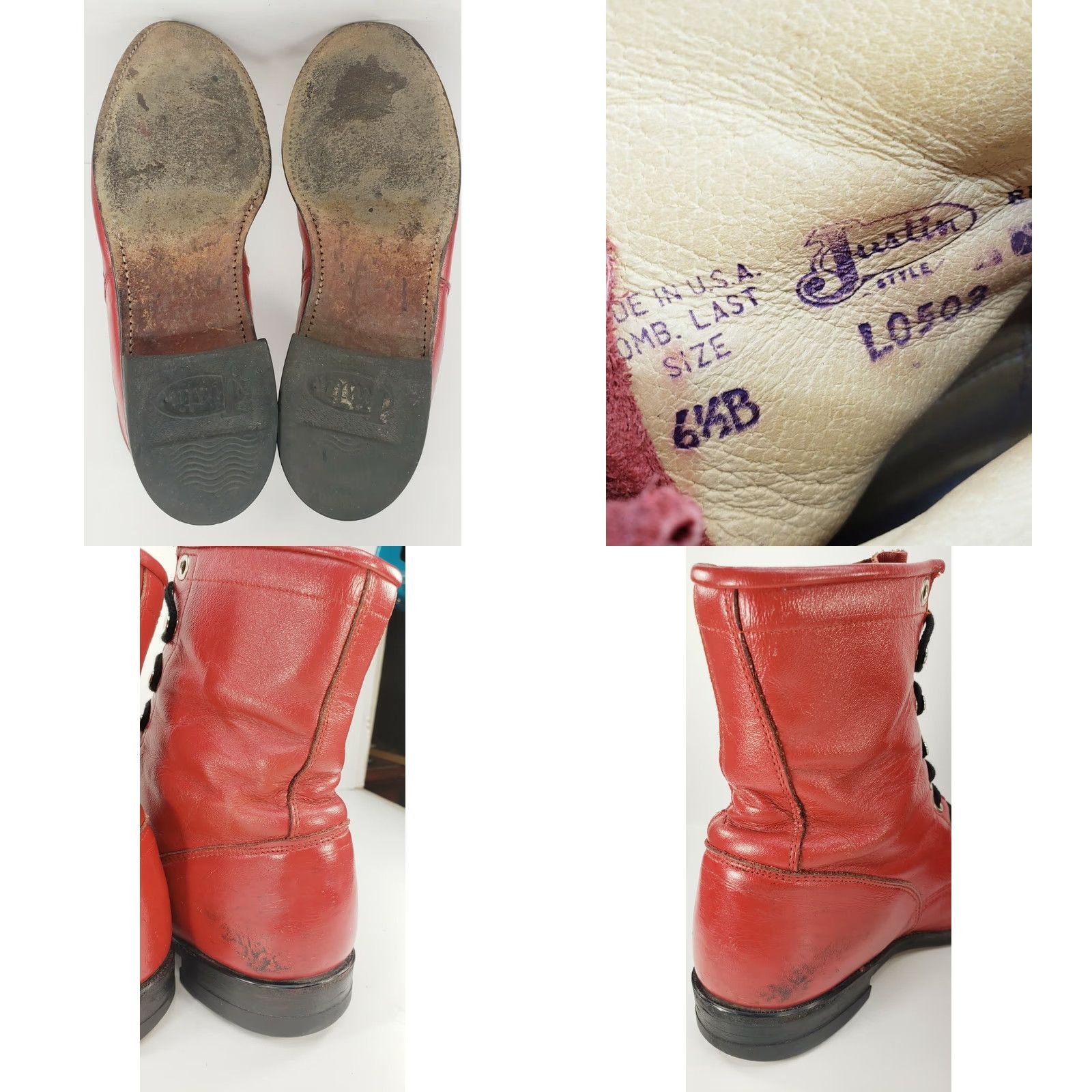 Justin Boots Justin Women's Laceup Boots Main Western 6.5B Red Leather Roper Kilted Front Granny Grunge Cowboy Boot Shoes Size US 7 / IT 37 - 8 Thumbnail