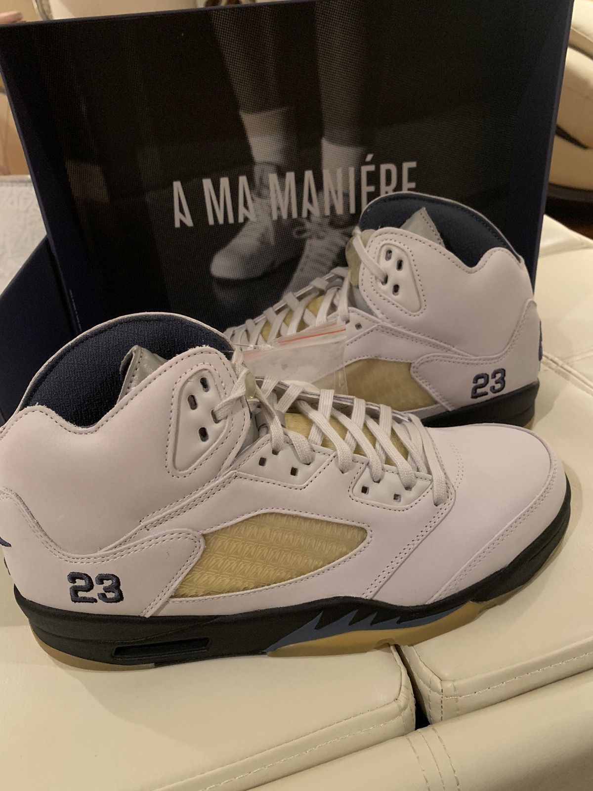image of A Ma Maniere X Air Jordan 5 Dawn Shoes in Gray/White, Men's (Size 10)