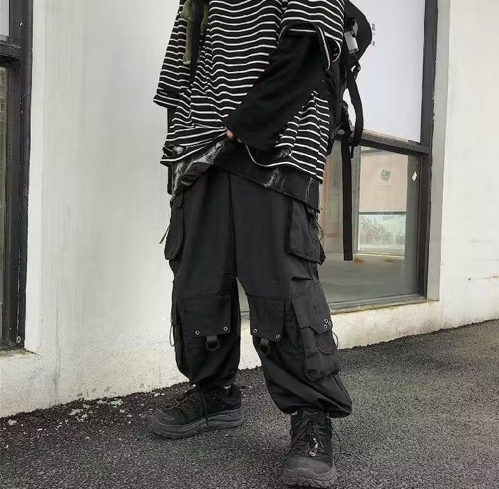 Streetwear Black Cargo HipHop Punk Oversize Wide Leg Trousers | Grailed