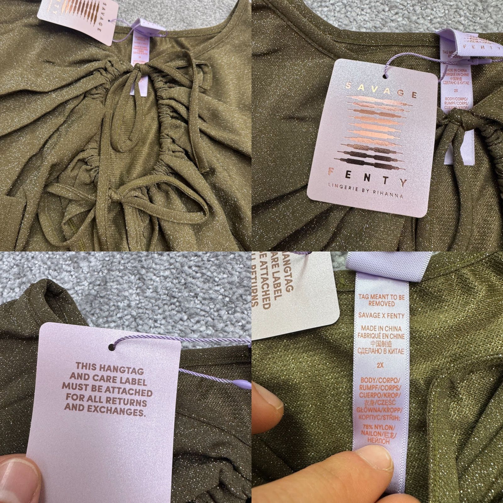 Olive Savage x Fenty Rihanna Sleep & Shine Crop Tee - Women's Shirt - 2X - Olive Green Metallic NWT - Clubwear, Date Night, Party - Plus Size Size XXL / US 16-18 / IT 52-54 - 8 Thumbnail
