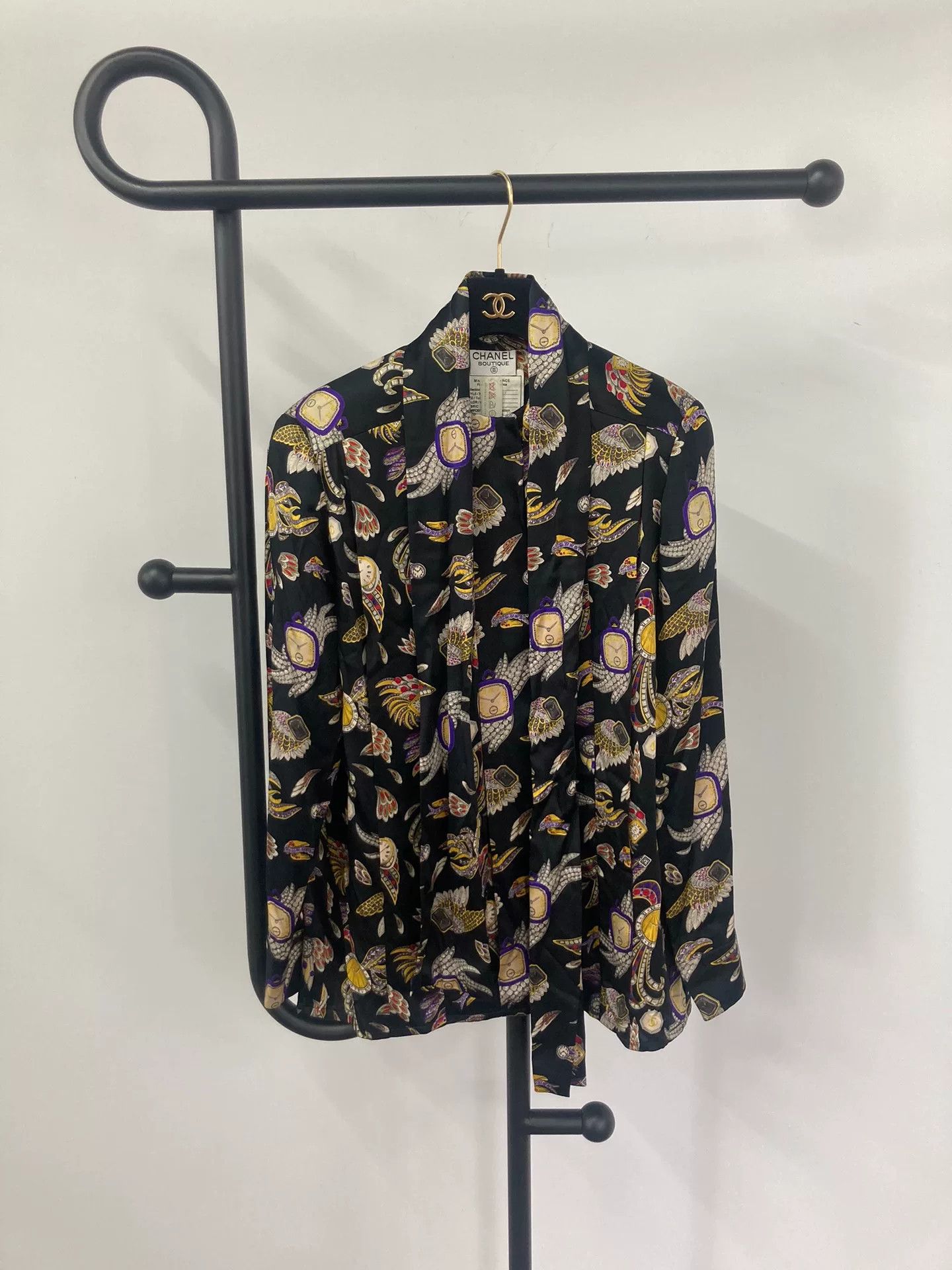 Chanel Chanel Vintage Black Silk Printed Shirt Size S / US 4 / IT 40 - 1 Thumbnail