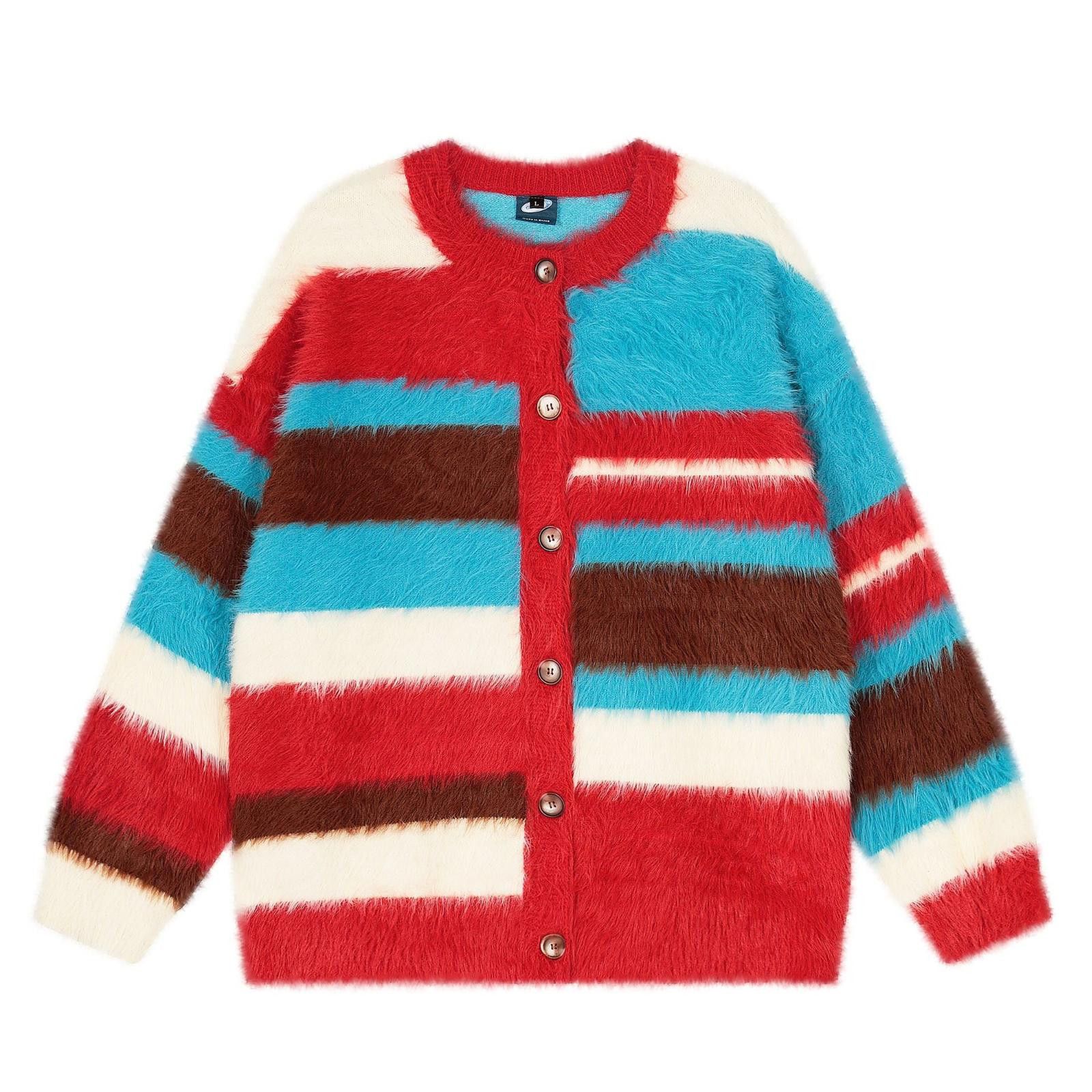 Japanese Brand Mohair Stripe Knit Cardigan | Bold Contrast Colour Size US M / EU 48-50 / 2 - 1 Thumbnail