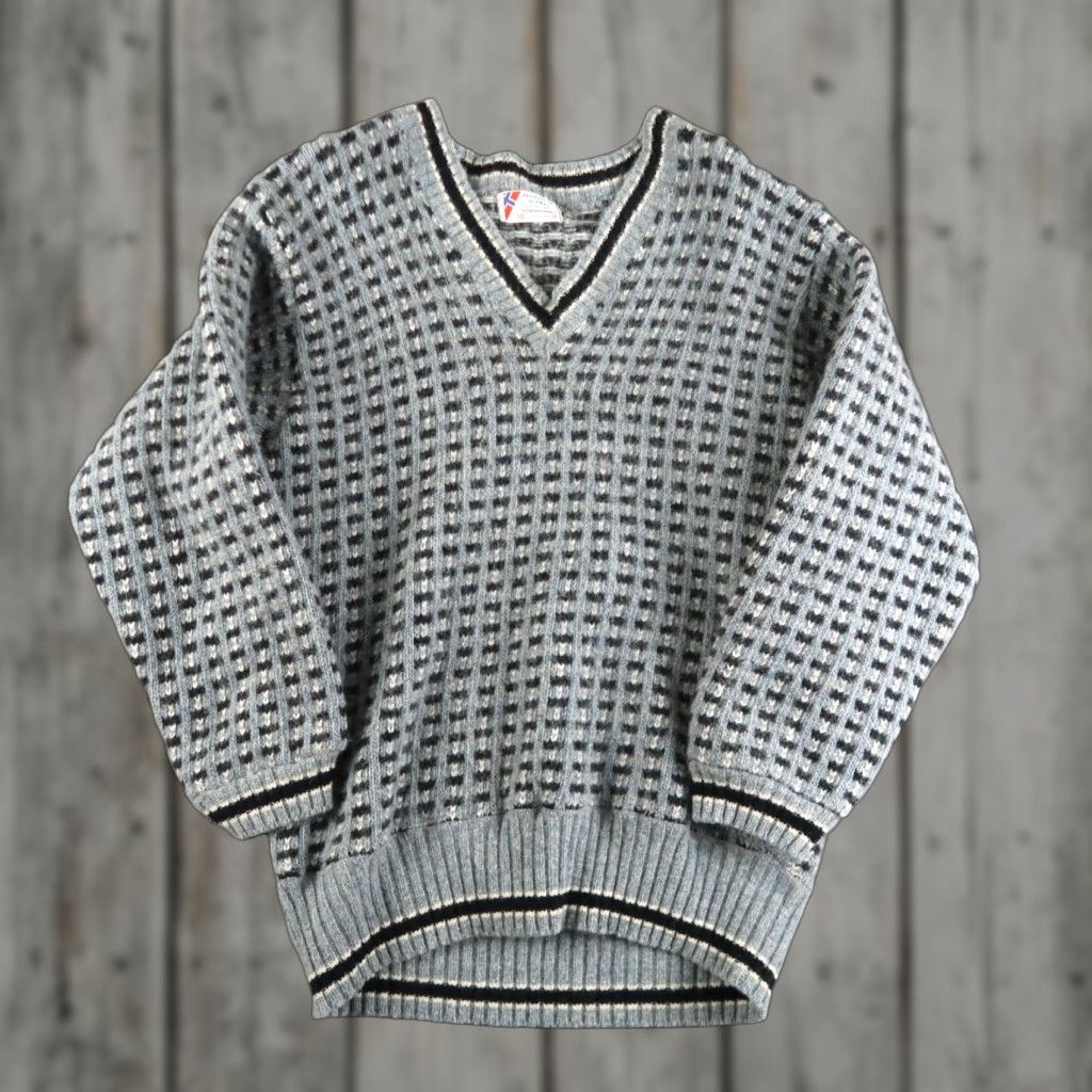 VINTAGE Petersen & Dekke Wool Ski Fisherman Sweater XL Gray Mens Pullover Ski 70s Norway