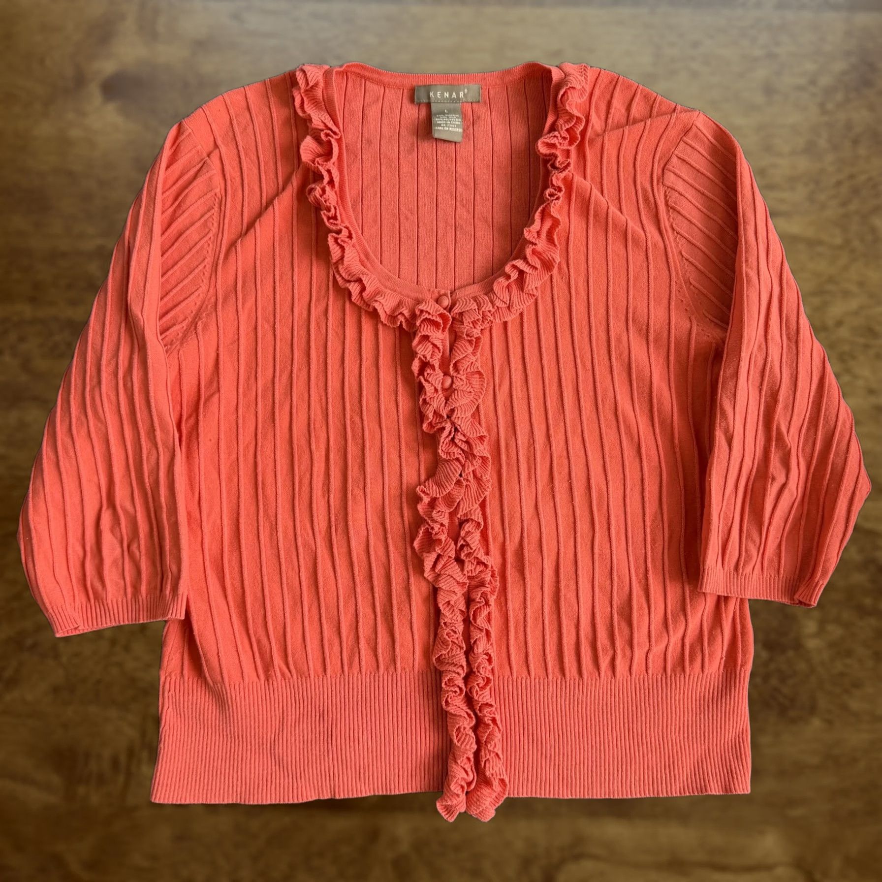 Pinko Kenar Cardigan Sweater Womens Large Pink Ruffle Trim Scoop Neck 3/4 Sleeve Knit Size L / US 10 / IT 46 - 1 Thumbnail