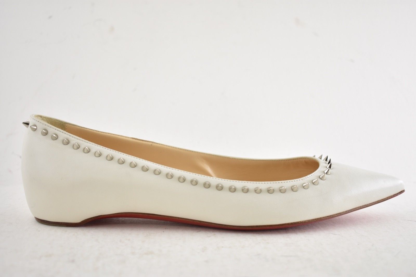 Christian Louboutin Anjalina Flat White Snow Leather Spike Pointed Ballerina 36 Size US 6 / IT 36 - 2 Thumbnail