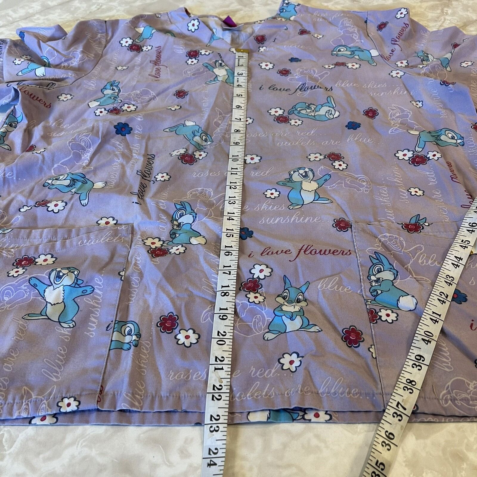 Disney Women's XL Disney Thumper Bunny Scrub Top Purple Turquoise " Size XL / US 12-14 / IT 48-50 - 4 Thumbnail