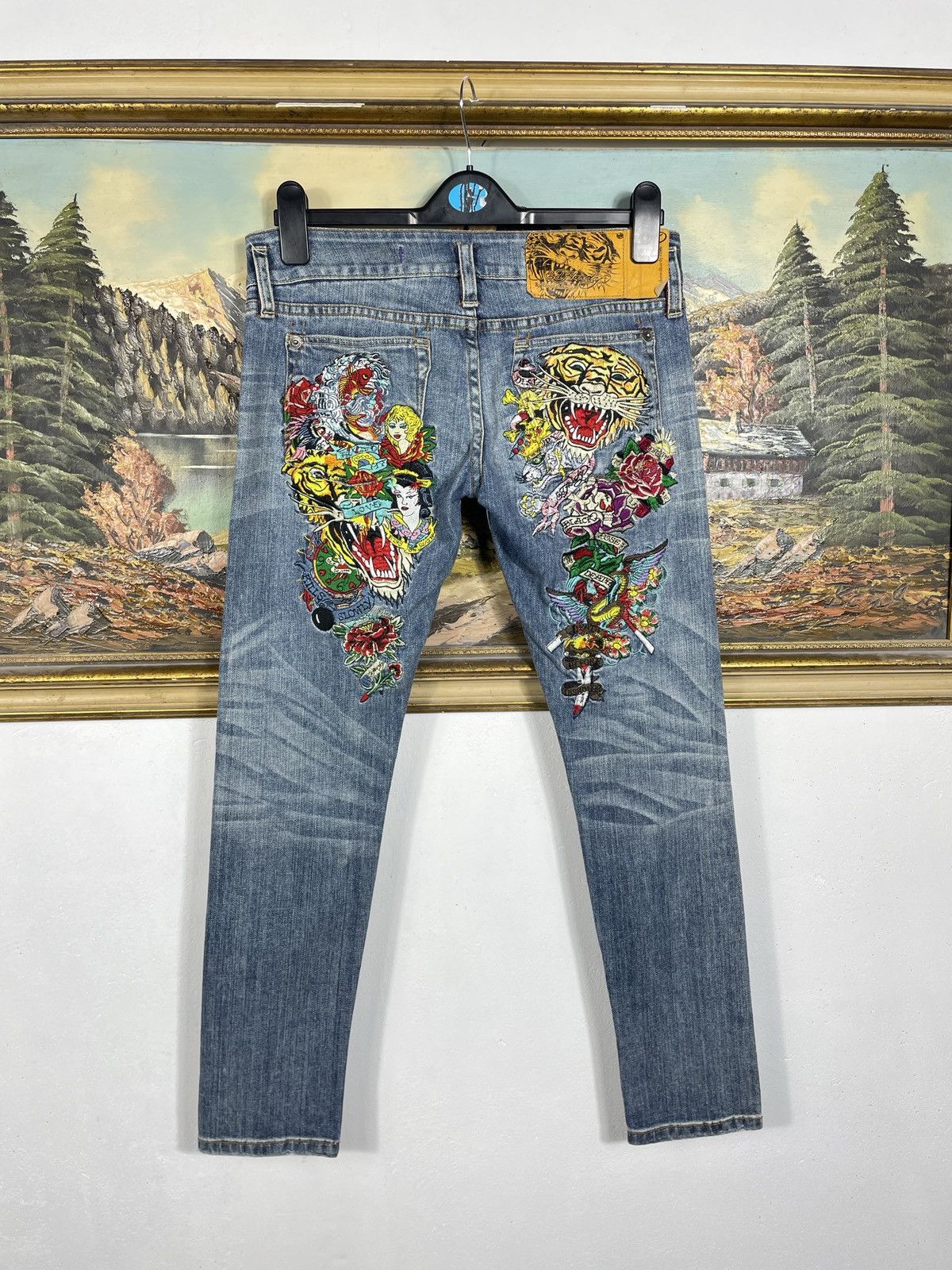 Ed Hardy × Vintage Ed Hardy Vintage Y2k Big Logo Denim Trousers Jeans Drip Swag Size 27" / US 4 / IT 40 - 1 Thumbnail