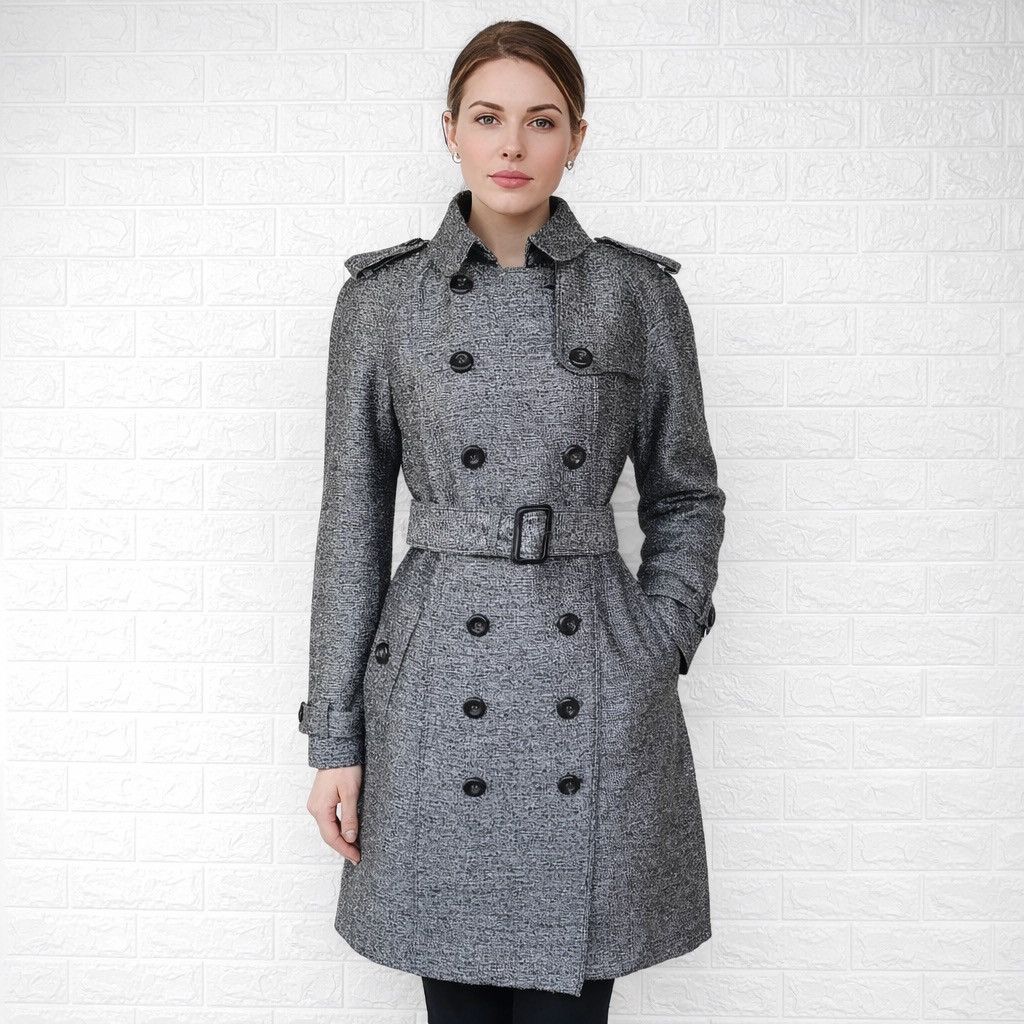 Burberry BURBERRY METTALIC SILVER JACQUARD WOOL TRENCH COAT Size S / US 4 / IT 40 - 2 Thumbnail