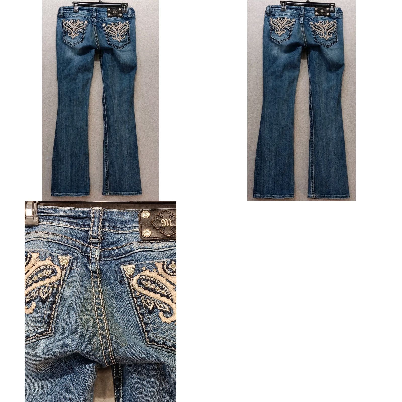 Miss Me Miss Me Jeans Women's Bootcut Denim 28x31 Blue Distressed Low Rise Embroidered Rhinestone Studded 5-Pocket JW5367B3 Womens Jeans Size 28" / US 6 / IT 42 - 9 Thumbnail