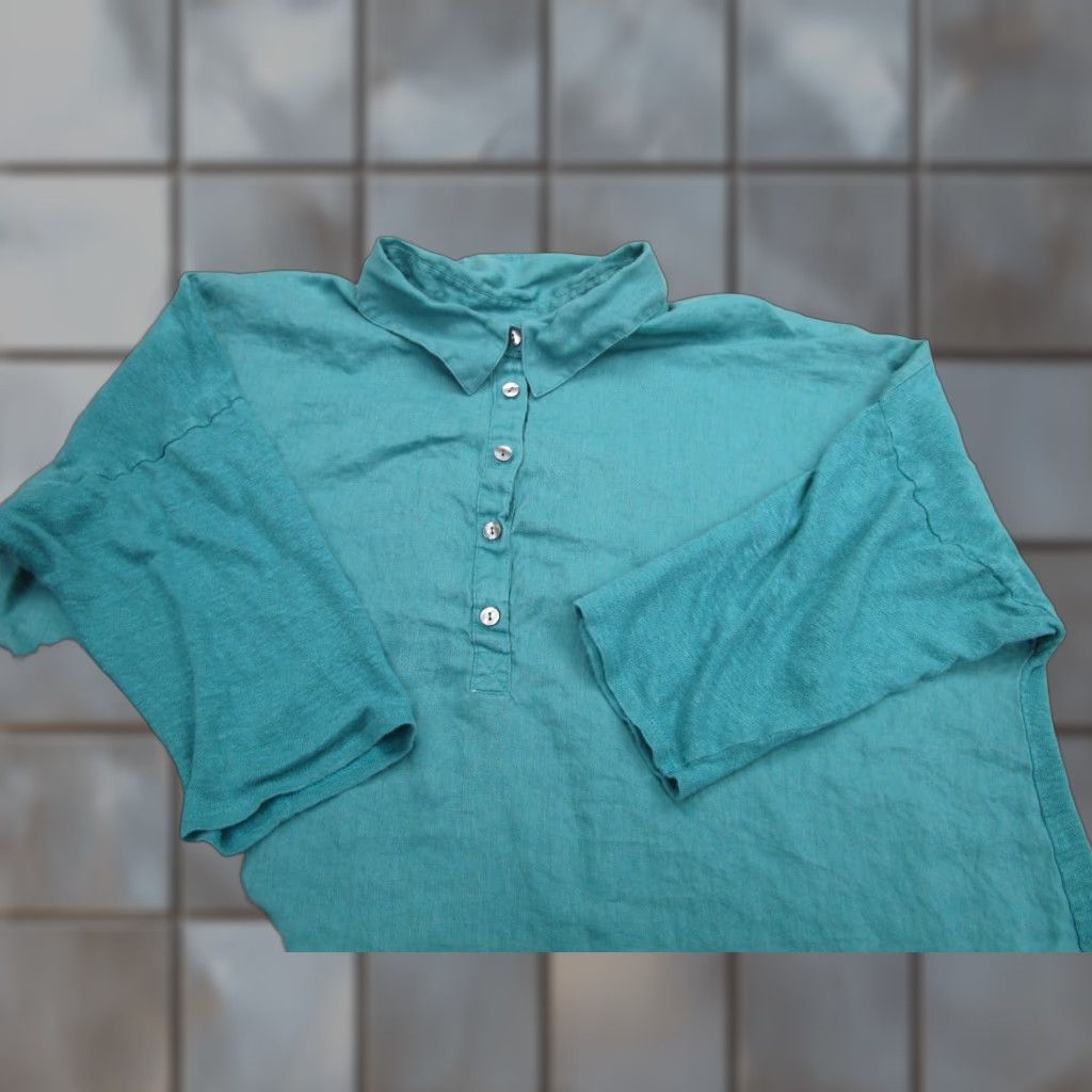 J. Jill J Jill Lagenlook Top Womens XL Teal Blue Linen Button-Up Tunic Boho Peasant Casual Cotton? Size XL / US 12-14 / IT 48-50 - 1 Thumbnail
