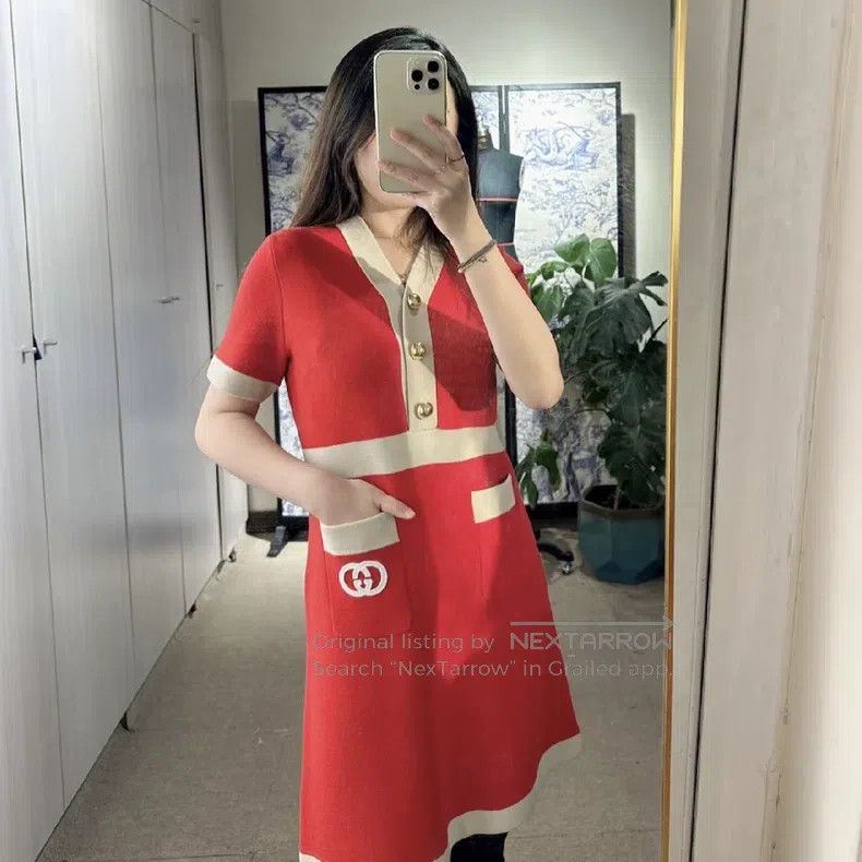 Gucci Gucci Red woollen knitted A-shaped short-sleeved dress Size S / US 4 / IT 40 - 6 Thumbnail