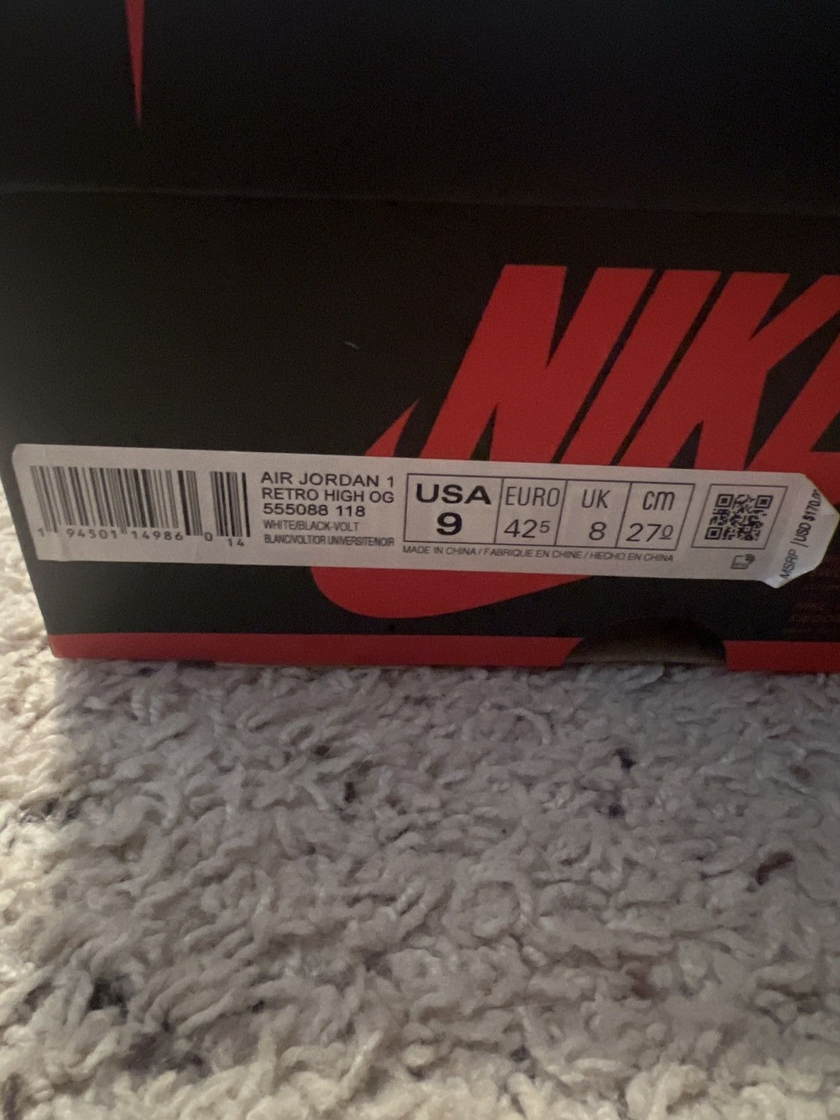 Jordan Brand × Nike Air Jordan 1 White/Black-Volt Size US 9 / EU 42 - 7 Thumbnail
