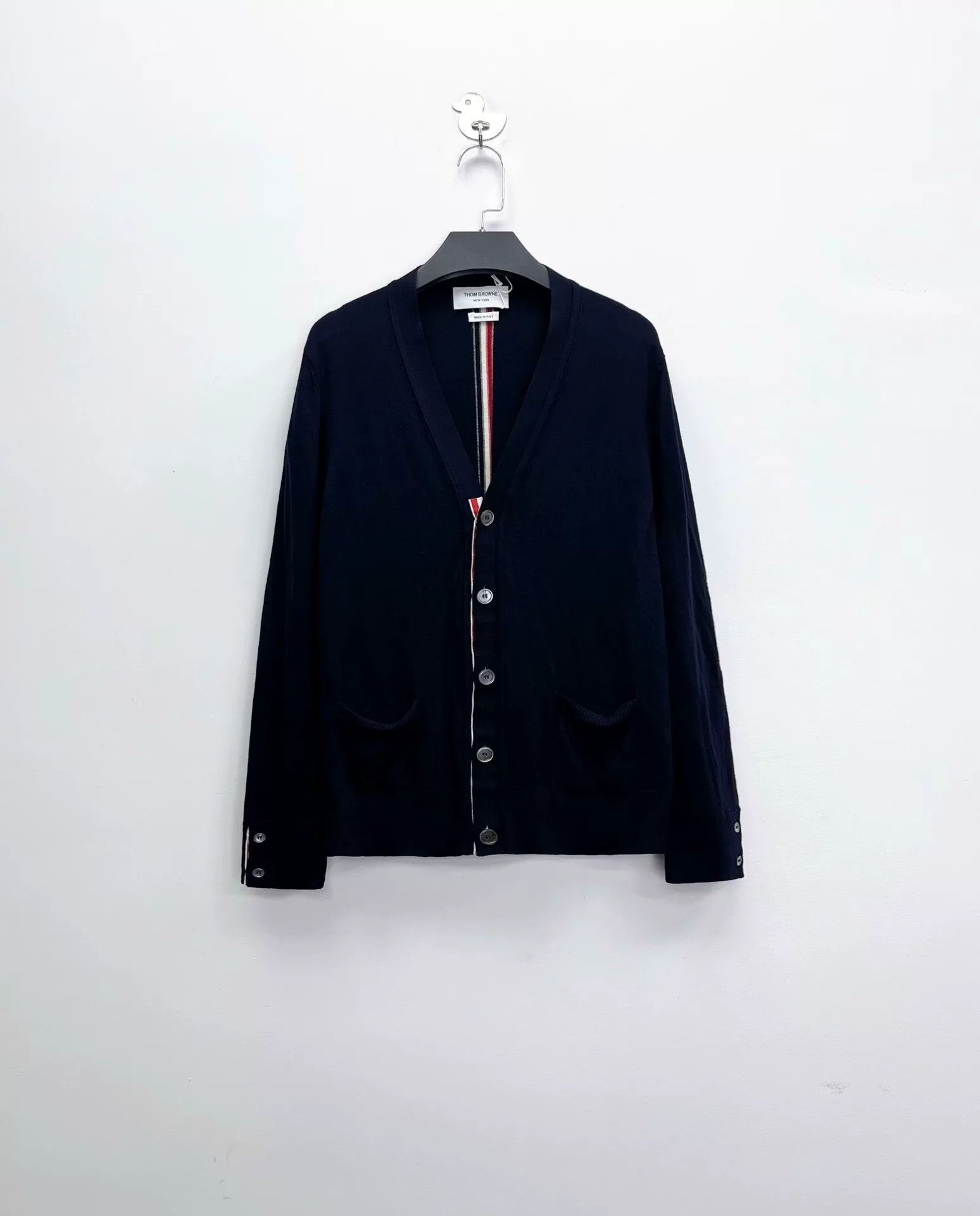 Thom Browne Thom Browne Navy Gray Placket Stripe Knit Cardigan Size US M / EU 48-50 / 2 - 1 Thumbnail