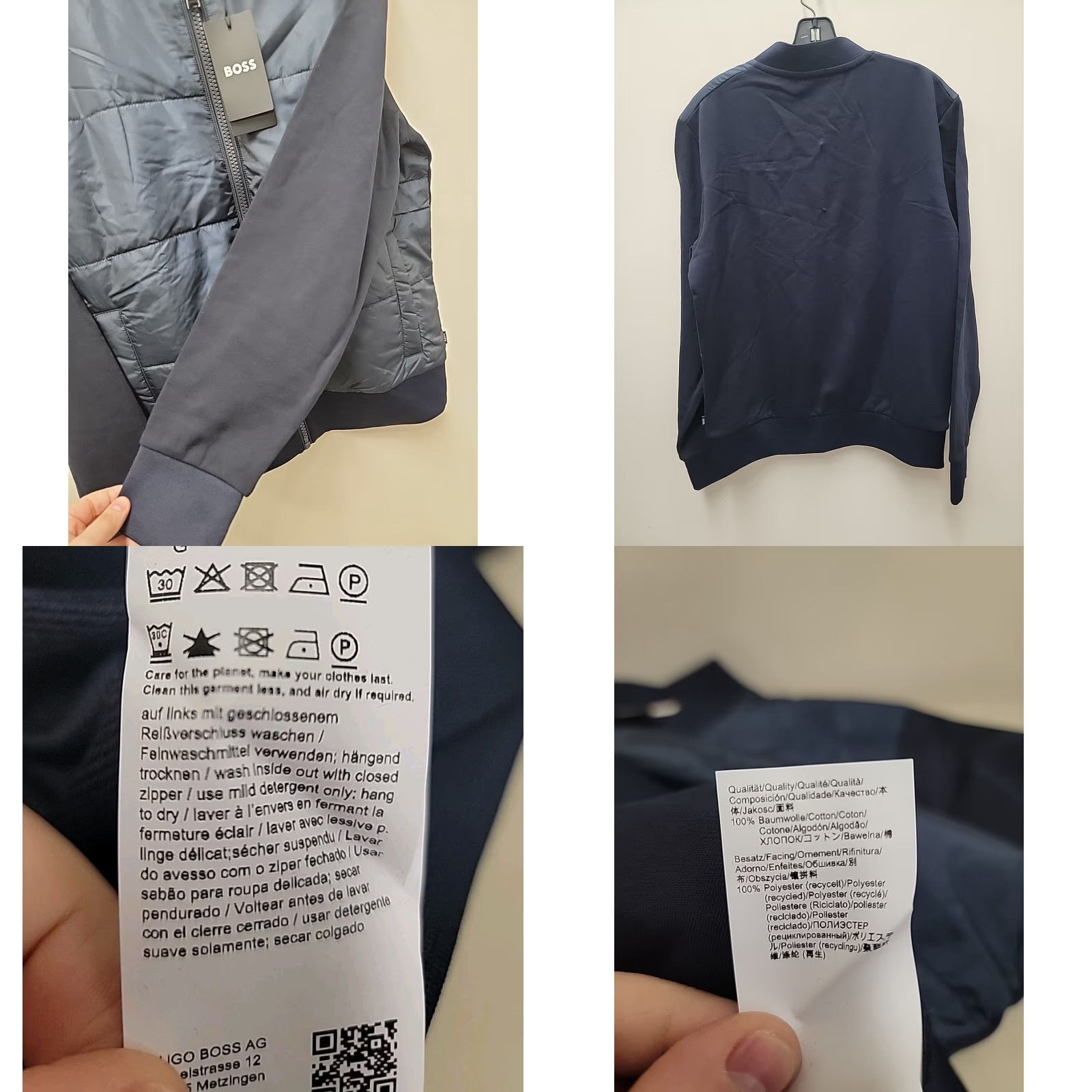 HUGO BOSS Mercerised Sweater Puffer Jacket Bomber Mens XL Blue NWT 