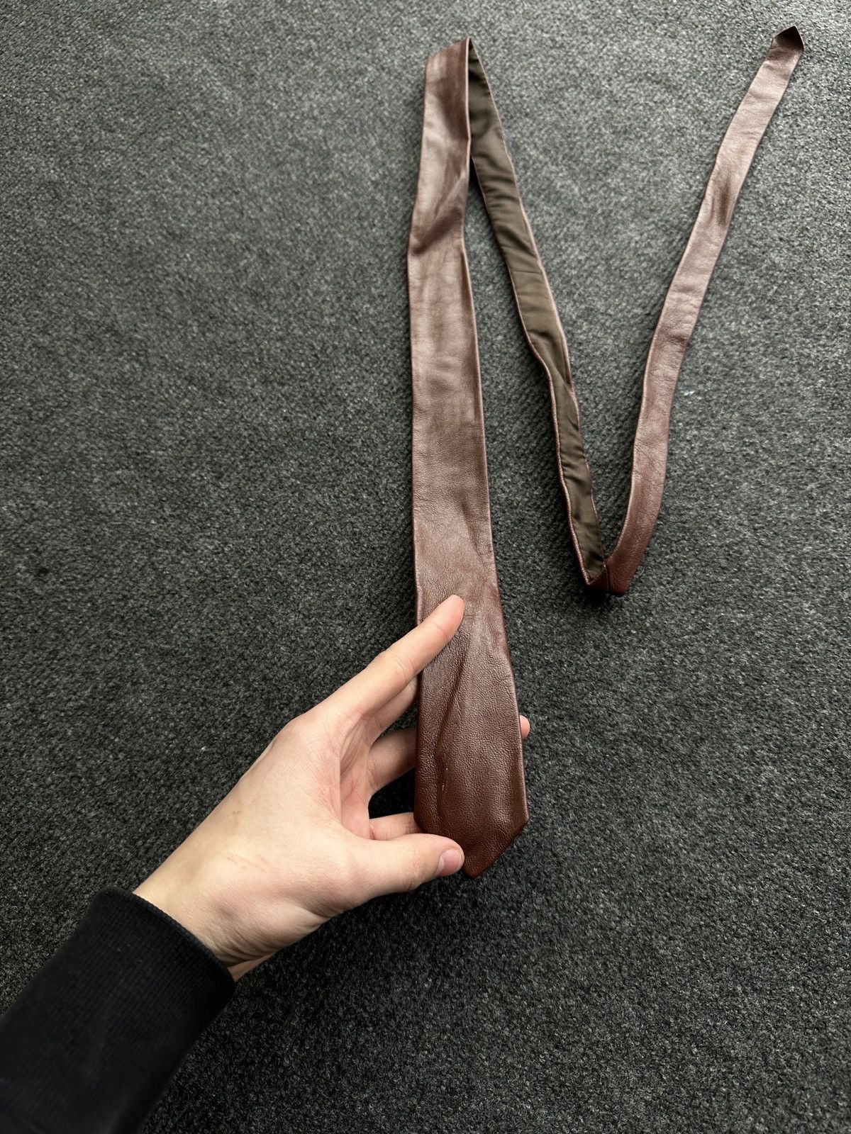 Other 🚨 LEATHER BROWN ITALY TIE LUXURY VNTG RARE OLD MONEY Size ONE SIZE - 2 Thumbnail