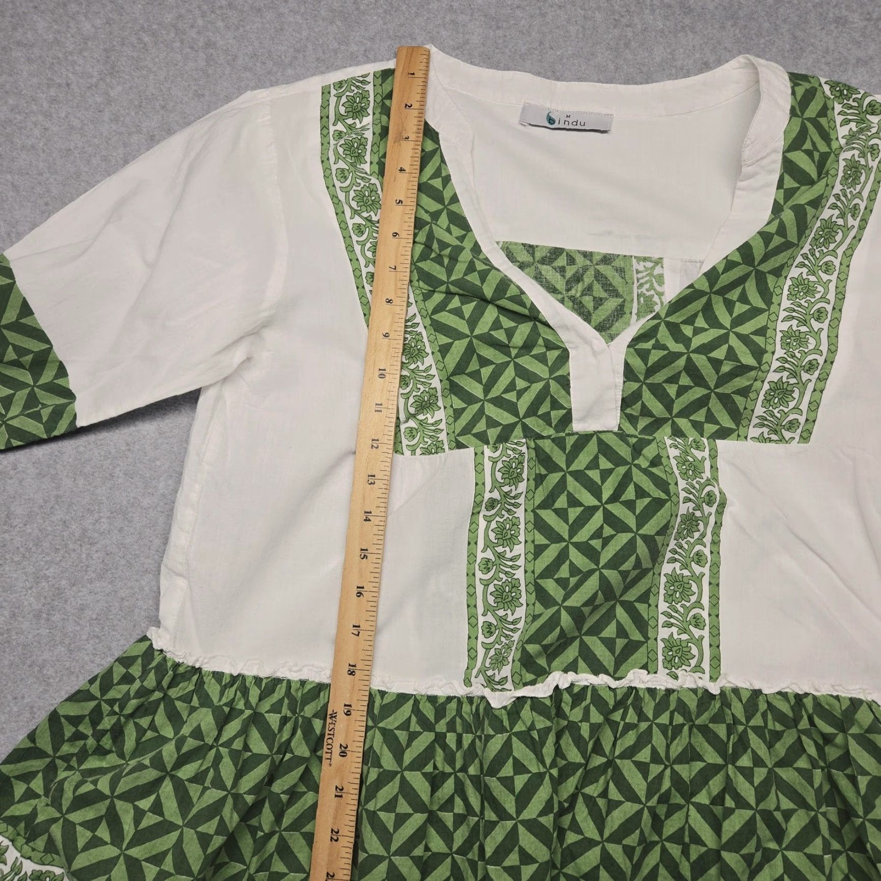 Bell Bindu Dress Womens M Short Green White Geometric Boho Bell Sleeve Swing Size M / US 6-8 / IT 42-44 - 7 Thumbnail