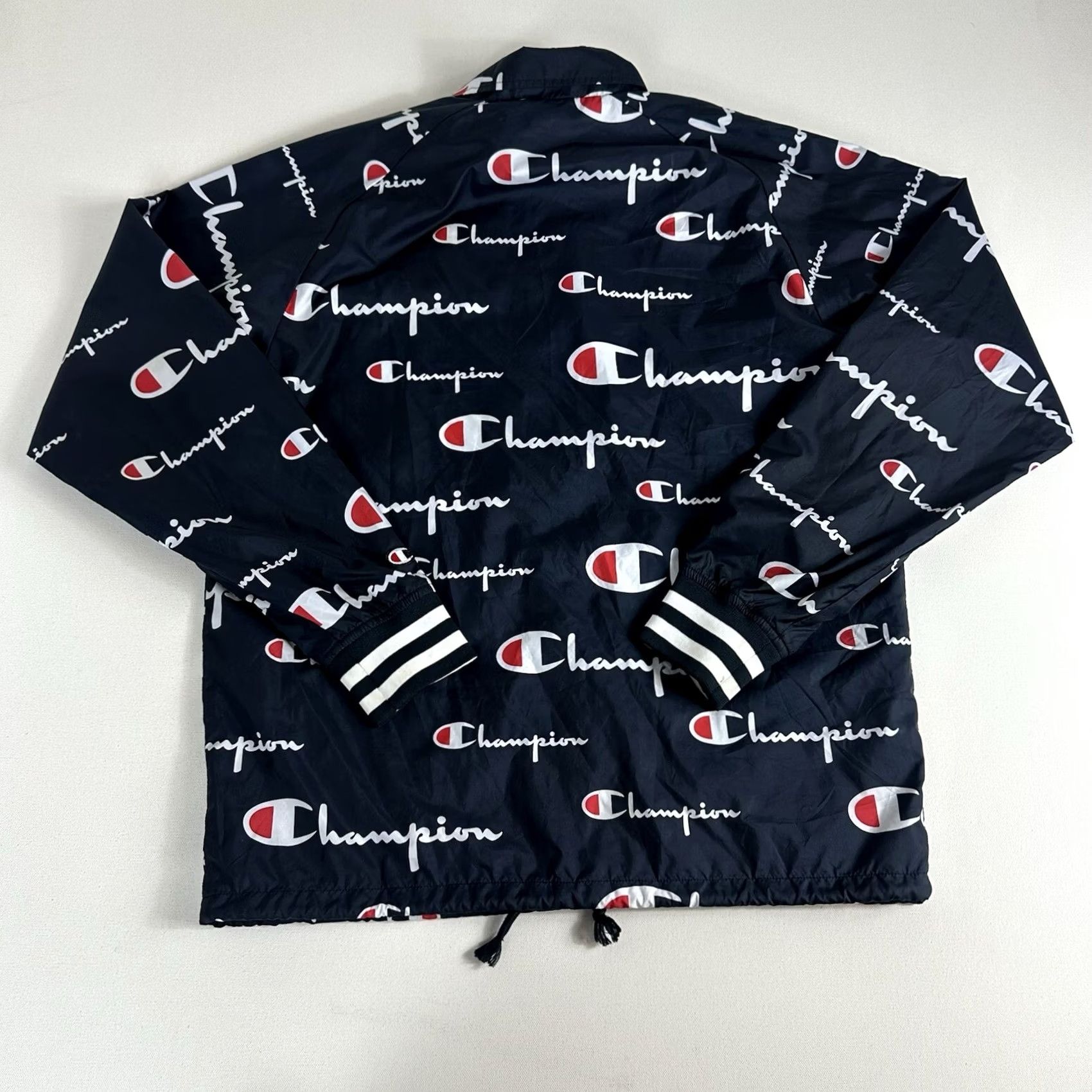 Champion Champion Windbreaker Jacket Blue M Snap Front Coaches All-Over Spell-Out Logo Men Size US M / EU 48-50 / 2 - 2 Thumbnail