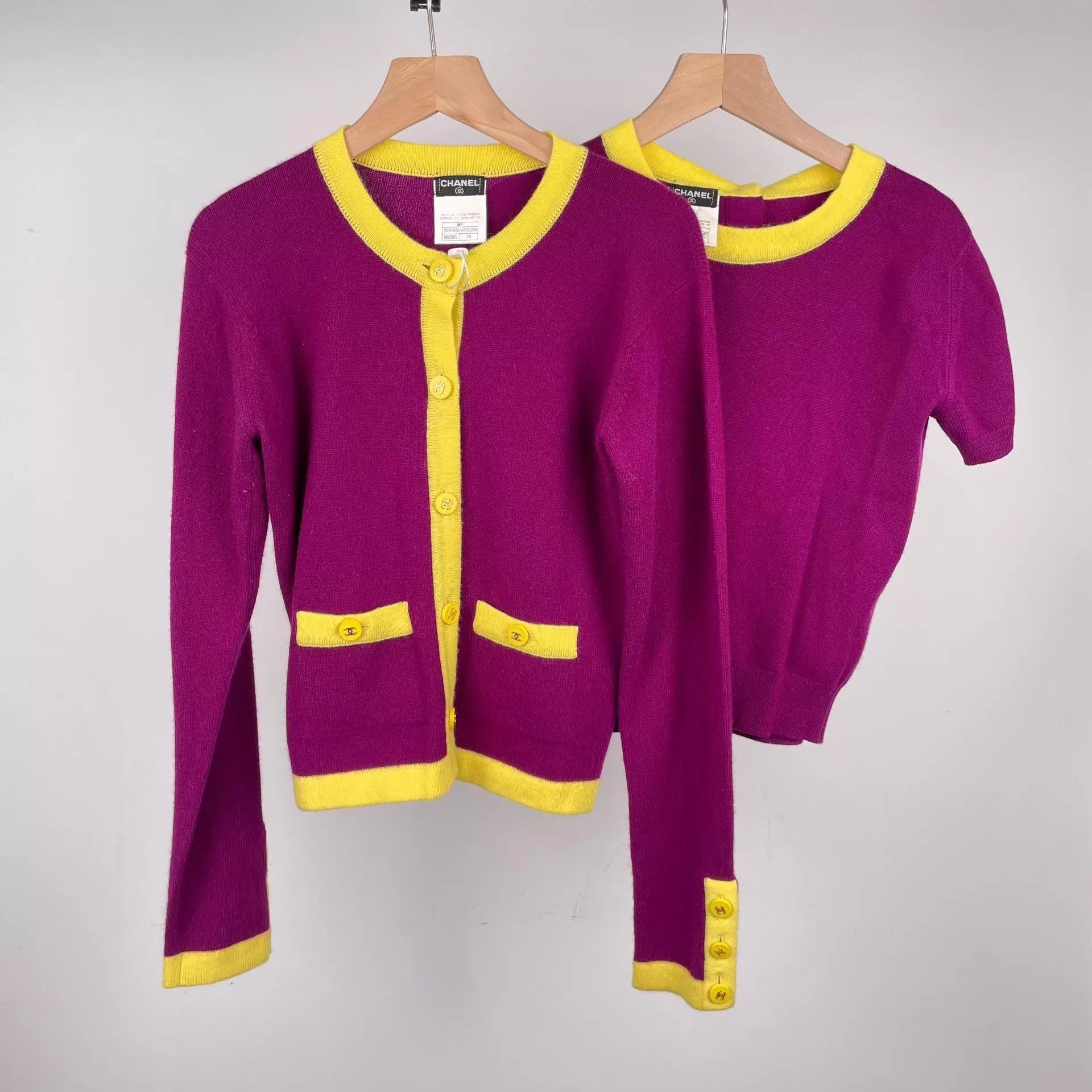 Chanel Chanel Purple & Yellow Cashmere 2-Piece Cardigan 38 Size S / US 4 / IT 40 - 1 Thumbnail