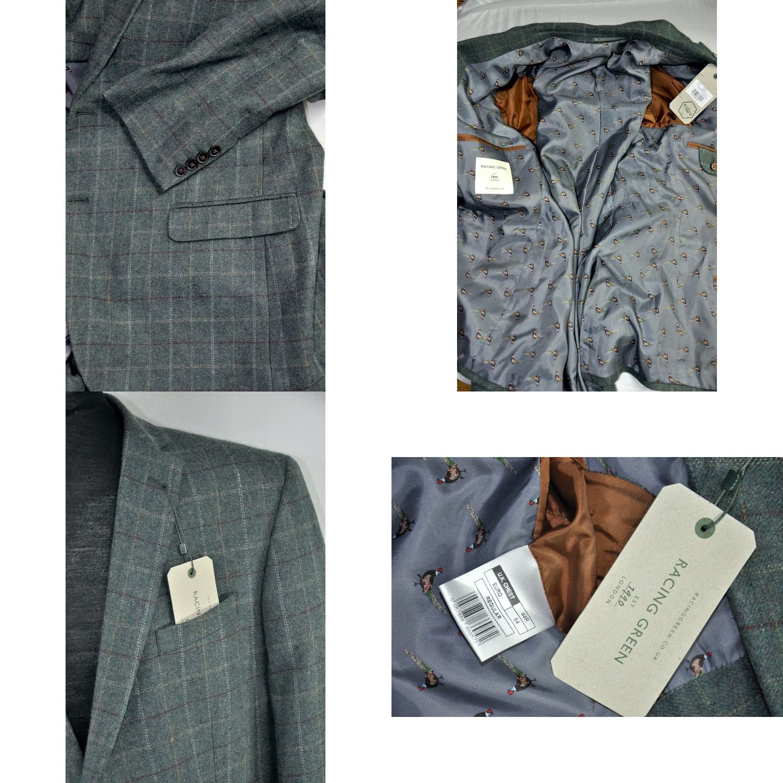 Vintage RACING GREEN HERITAGE TWEED BLAZER Jacket Men 44 Check Green Wool Blend Casual Formal Blazer 2 Piece Size 44R - 8 Thumbnail