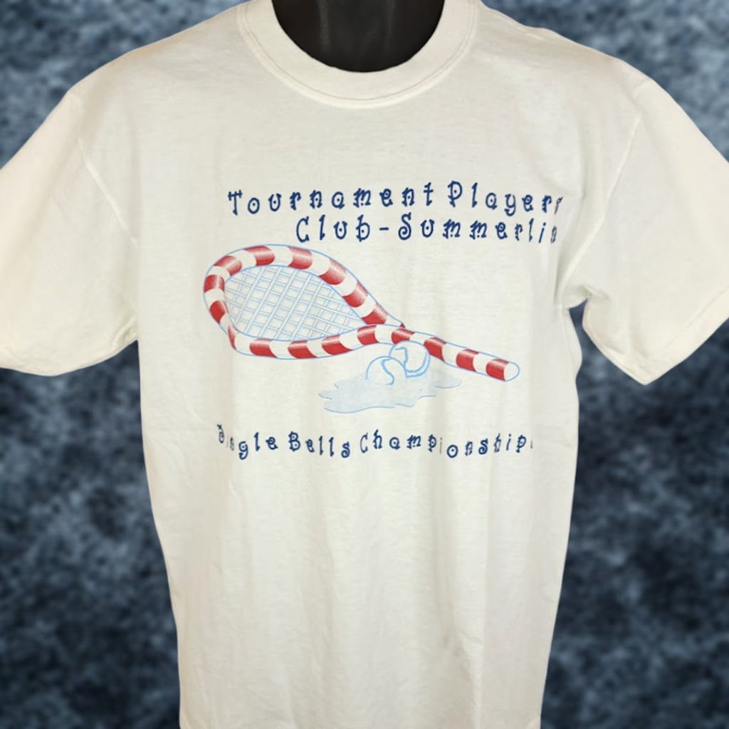 Gildan VINTAGE Gildan Tennis Tournament T Shirt Mens Size M White Short Sleeve Crew Neck Cotton Summerlin Jingle Bells Championship 90s Y2K Size US M / EU 48-50 / 2 - 1 Thumbnail