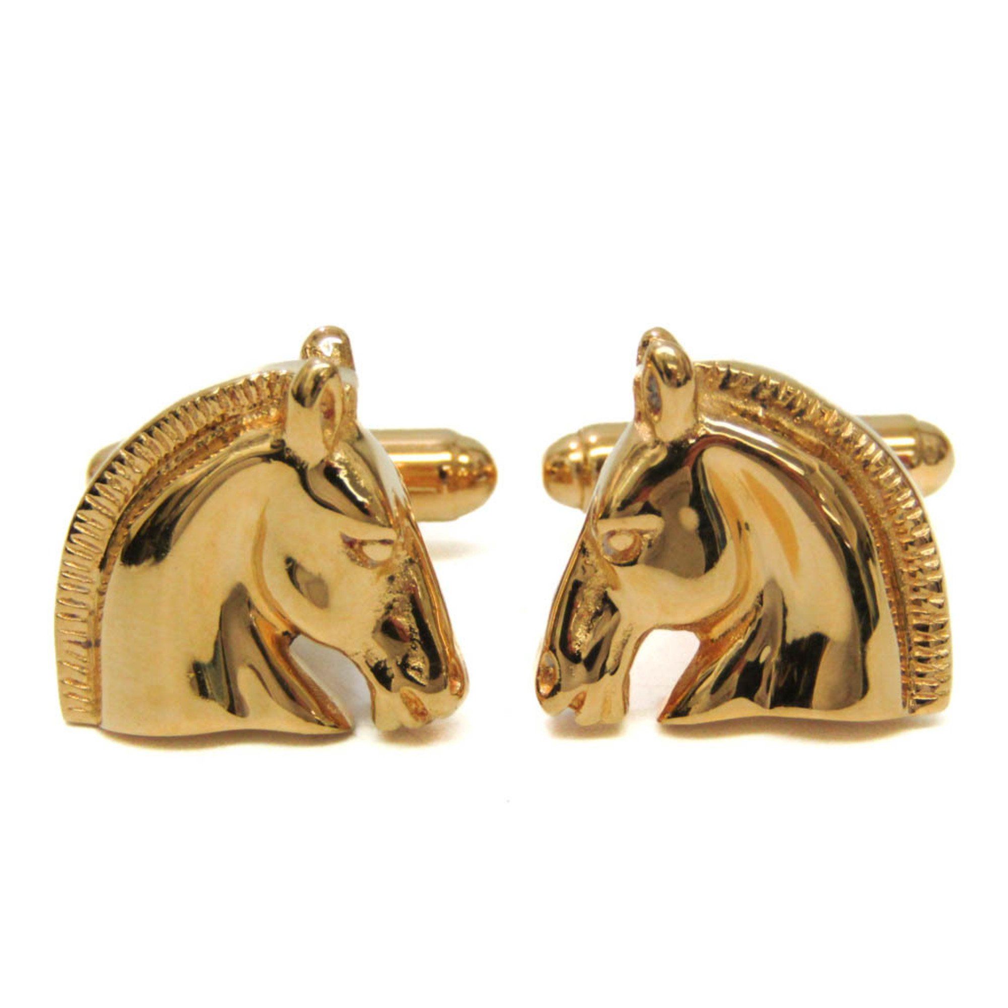 image of Hermes Metal Fixed Backing Cufflinks Gold Horse Cufflinks, Women's