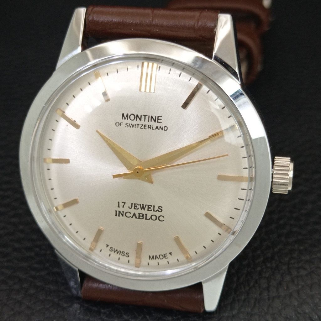 Other VINTAGE MONTINE HAND-WINDING SWISS MENS SILVER WATCH a444153 Size 38 - 3 Thumbnail