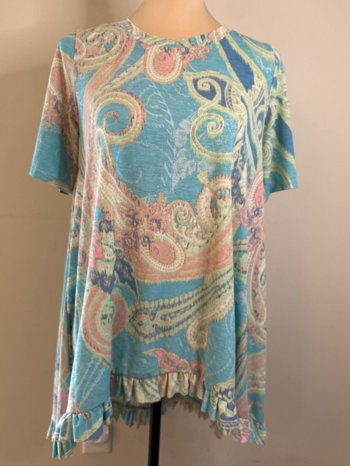 Other Paisley ruffled pastel tunic top teal blue pink green SZ SM Size S / US 4 / IT 40 - 1 Thumbnail