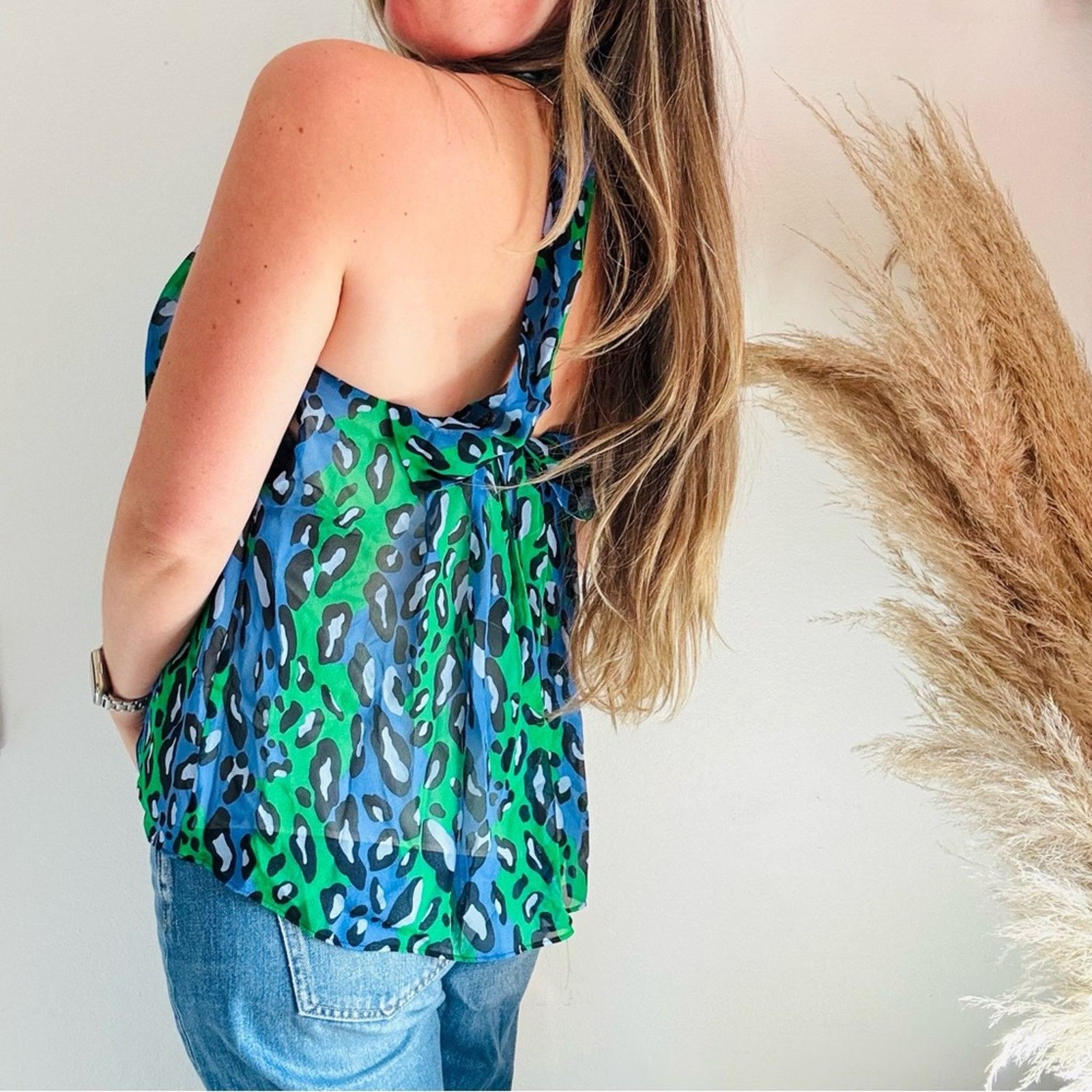 Vintage VINTAGE Blue Green Black Silk Halter Tie Tank Top Blouse Size M / US 6-8 / IT 42-44 - 11 Thumbnail