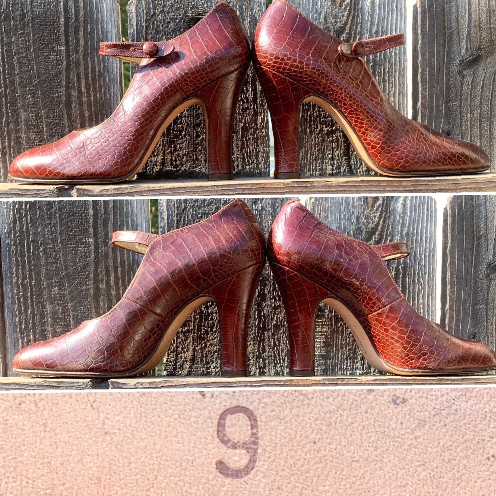 Crocs Martinez Valero Croc Embossed Mary Jane Heels Brown Leather Size 9B Women Pump Leather Upper Spool Heel Vintage N/A Size US 9 / IT 39 - 7 Thumbnail